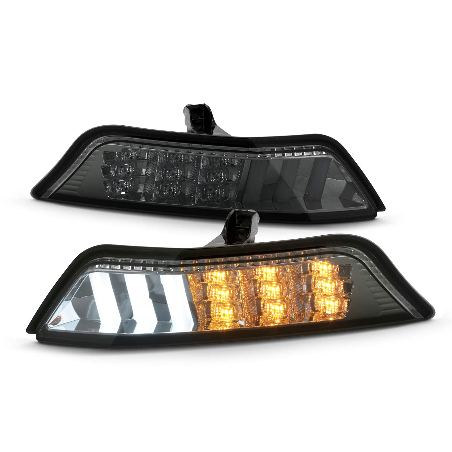 AKKON Smoked LED Front Bumper Lights for 2015-2017 Ford Mustang - Sequential Turn Signal & Parking Lamp Pair (Left+Right) | DRL Upgrade for Enhanced Visibility & Style