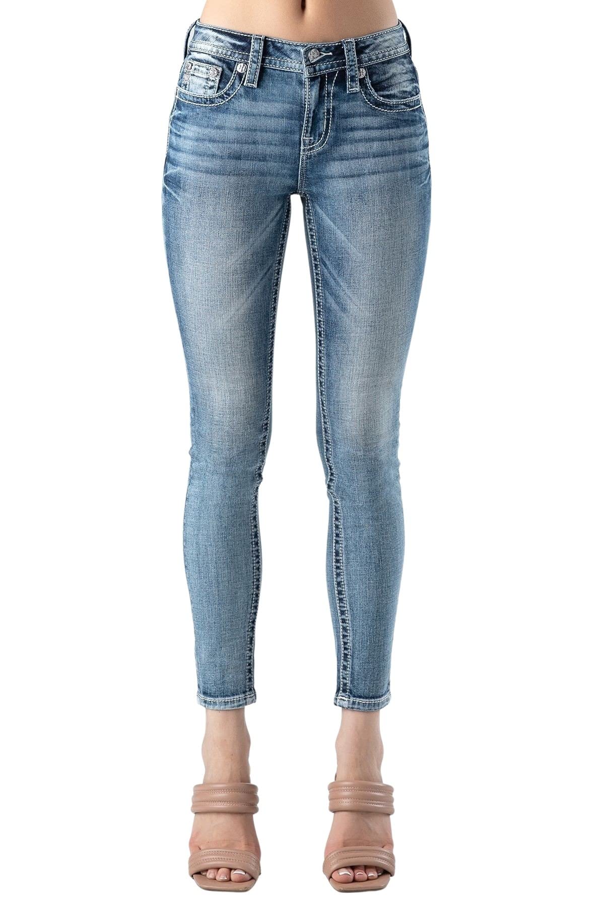 Miss Me Women's USA Flag Embroidered Skinny Jeans - Mid Rise Stretch Denim with Embellished Pockets | Perfect for 4th of July, Patriotic Events & Casual Wear