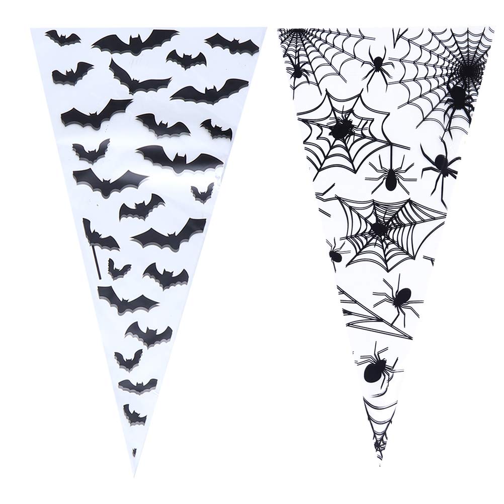 DOITOOL 200pcs Halloween Candy Bags - Black Triangle Treat Bags for Trick or Treat, Ice Cream Packing & Party Favors | Durable Tote Bags for Halloween, Birthday Parties & School Events