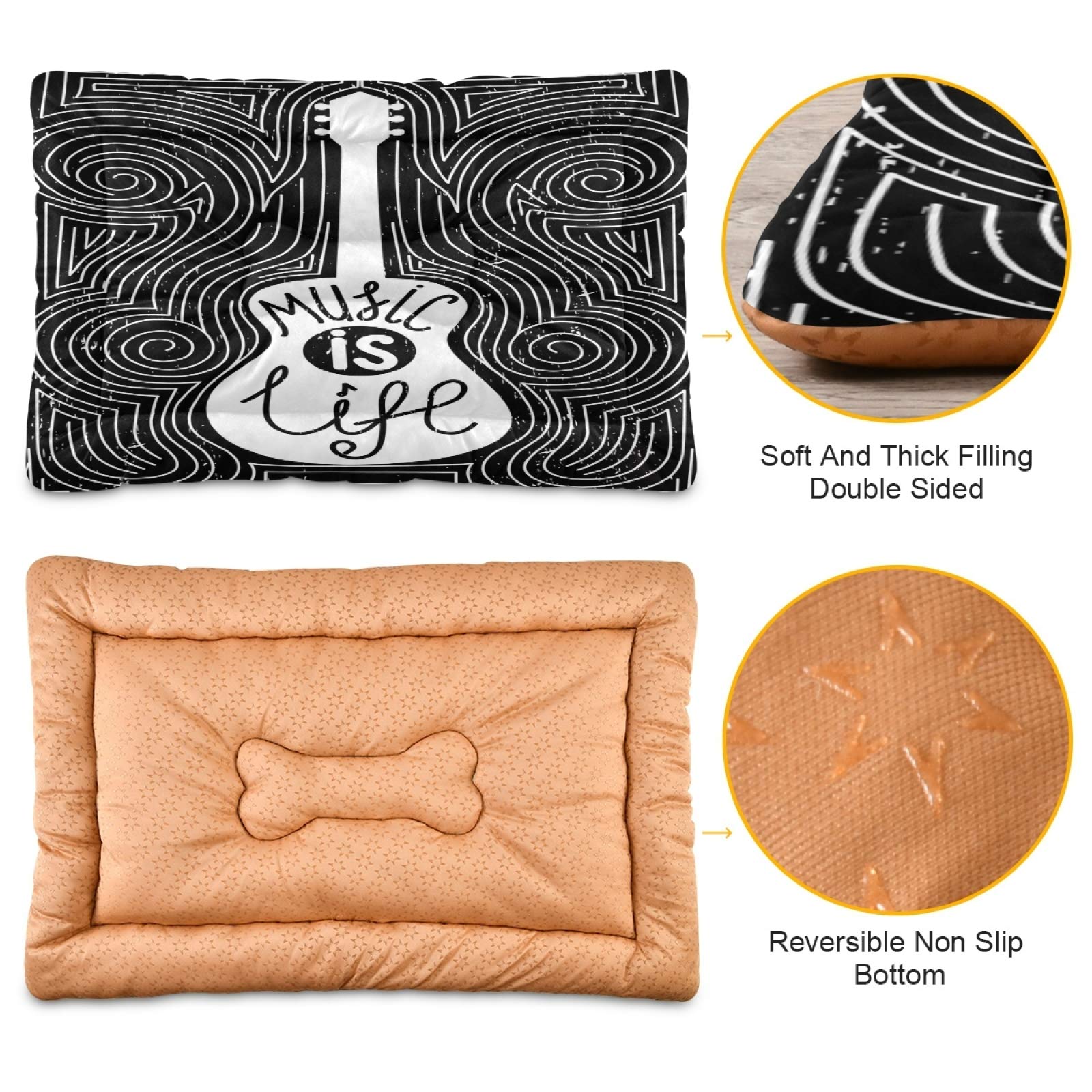 Music is Life Guitar-Shaped Pet Bed - Ultra Soft & Comfortable Rectangle Dog Bed for Small, Medium & Large Dogs (36x24in) - Calming Cat & Dog Bed for Living Room, Bedroom & Pet Nursery