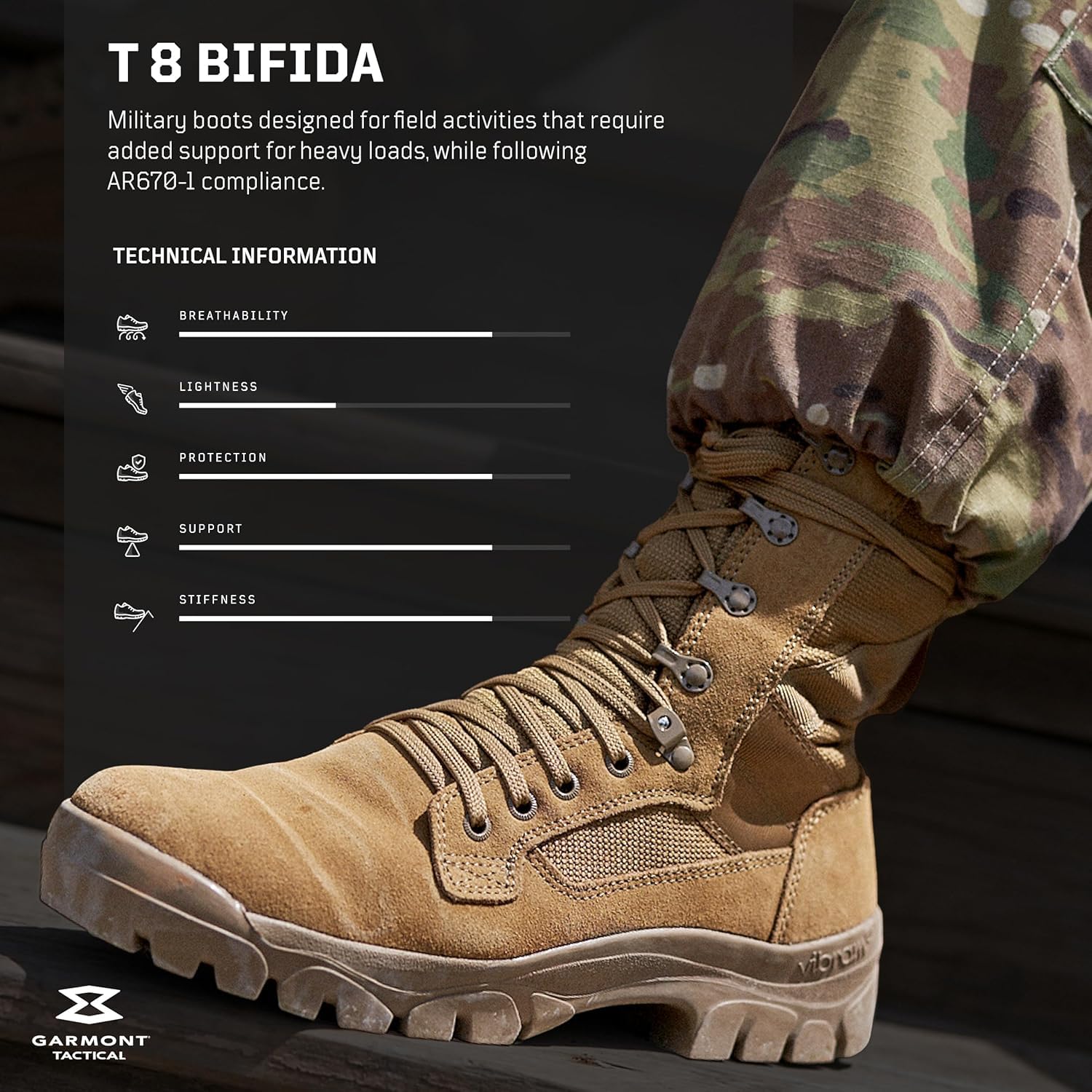 GARMONT TACTICAL T8 Bifida Military Combat Boots for Men & Women - AR670-1 Compliant Army Air Force Boots - Suede Leather Multi-Terrain Coyote Shoes (Size 8.5 Wide) - Perfect for Hiking, Field Training & Outdoor Adventures