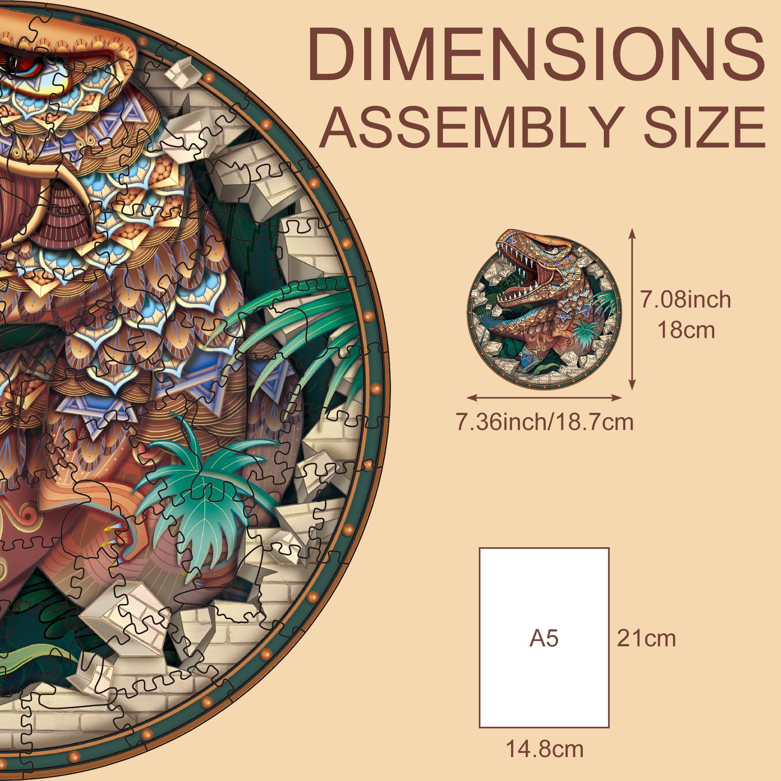 Premium 100-Piece Wooden Dinosaur Jigsaw Puzzle for Adults & Kids - 7.09