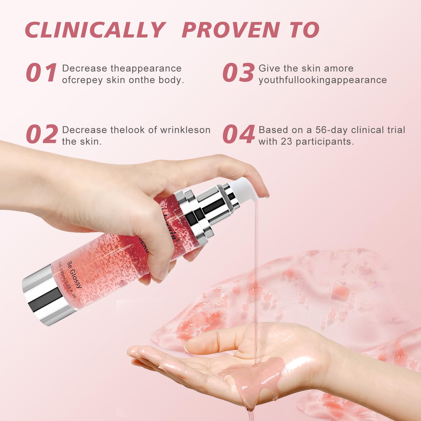 B Glossy Anti-Aging Body Serum with Hyaluronic Acid & Vitamin E - Wrinkle Reduction, Skin Tightening & Hydration Treatment - 100ml/3.38 Fl Oz for Smooth, Firm & Youthful Skin - Perfect for Daily Skincare Routine & Nighttime Rejuvenation