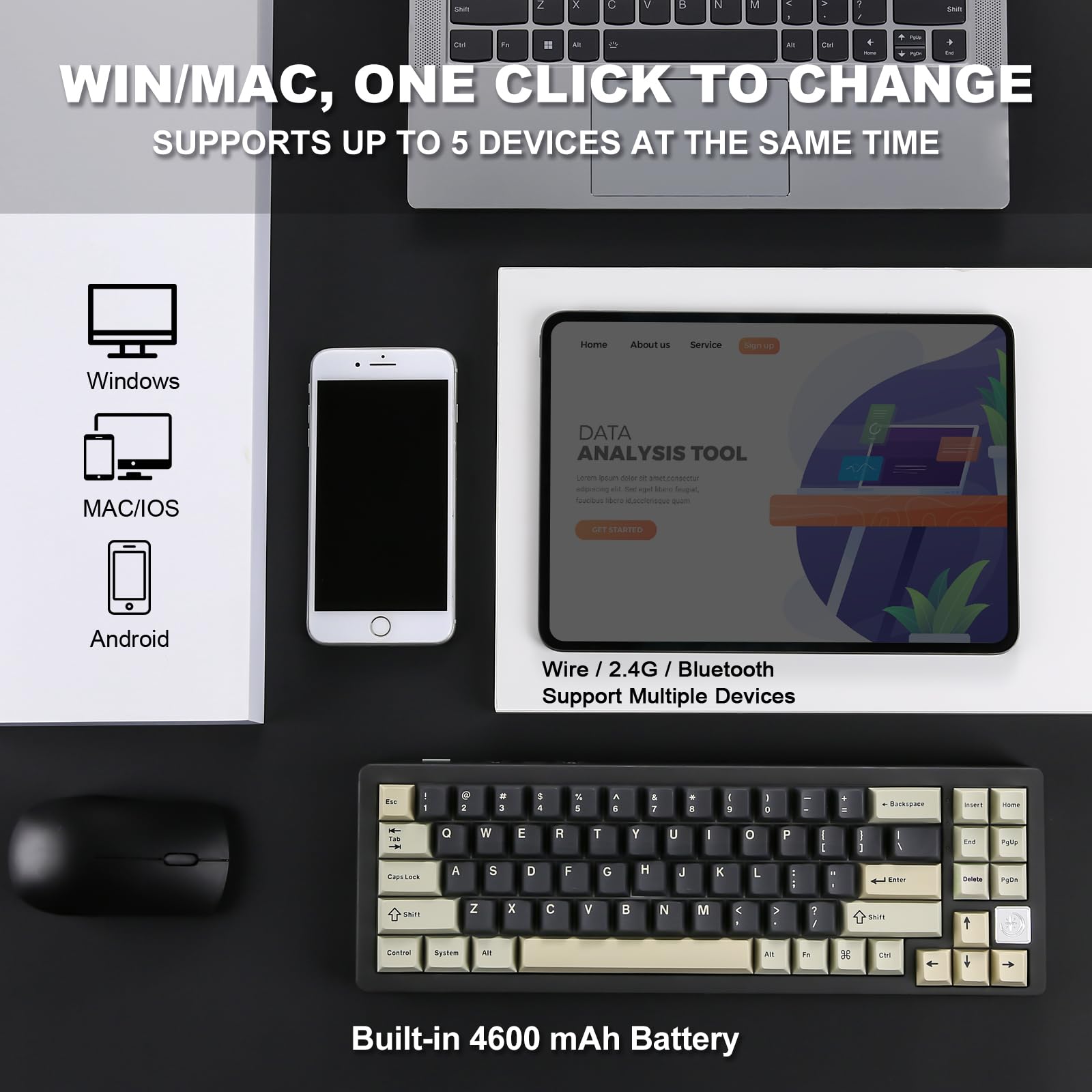 YUNZII AL71 68% Mechanical Keyboard - Full Aluminum CNC Frame, Hot-Swappable Gasket Mount, 2.4GHz Wireless/BT5.0/USB-C Wired, NKRO Programmable RGB Backlit Keyboard with Creamy White Switches for Windows/Mac (Black) - Perfect for Gaming, Office Work & Typing Enthusiasts