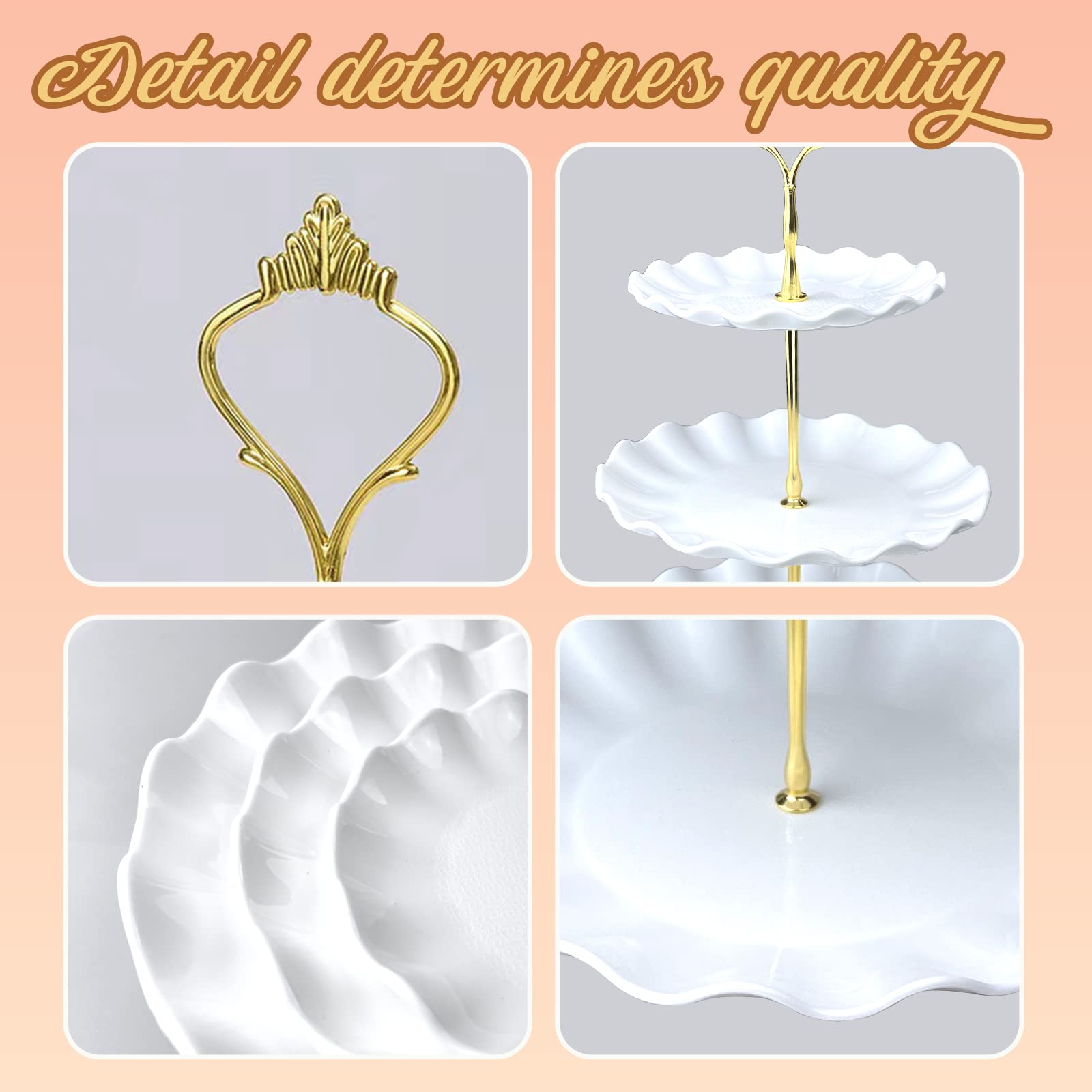 5-Tier Cake Stand Set for Wedding & Party - 2 Large 3-Tier Dessert Stands + 3 Appetizer Trays - Perfect for Baby Shower, Birthday, Tea Party & Home Decor (Wave Design) - Elegant Dessert Table Display for Special Occasions