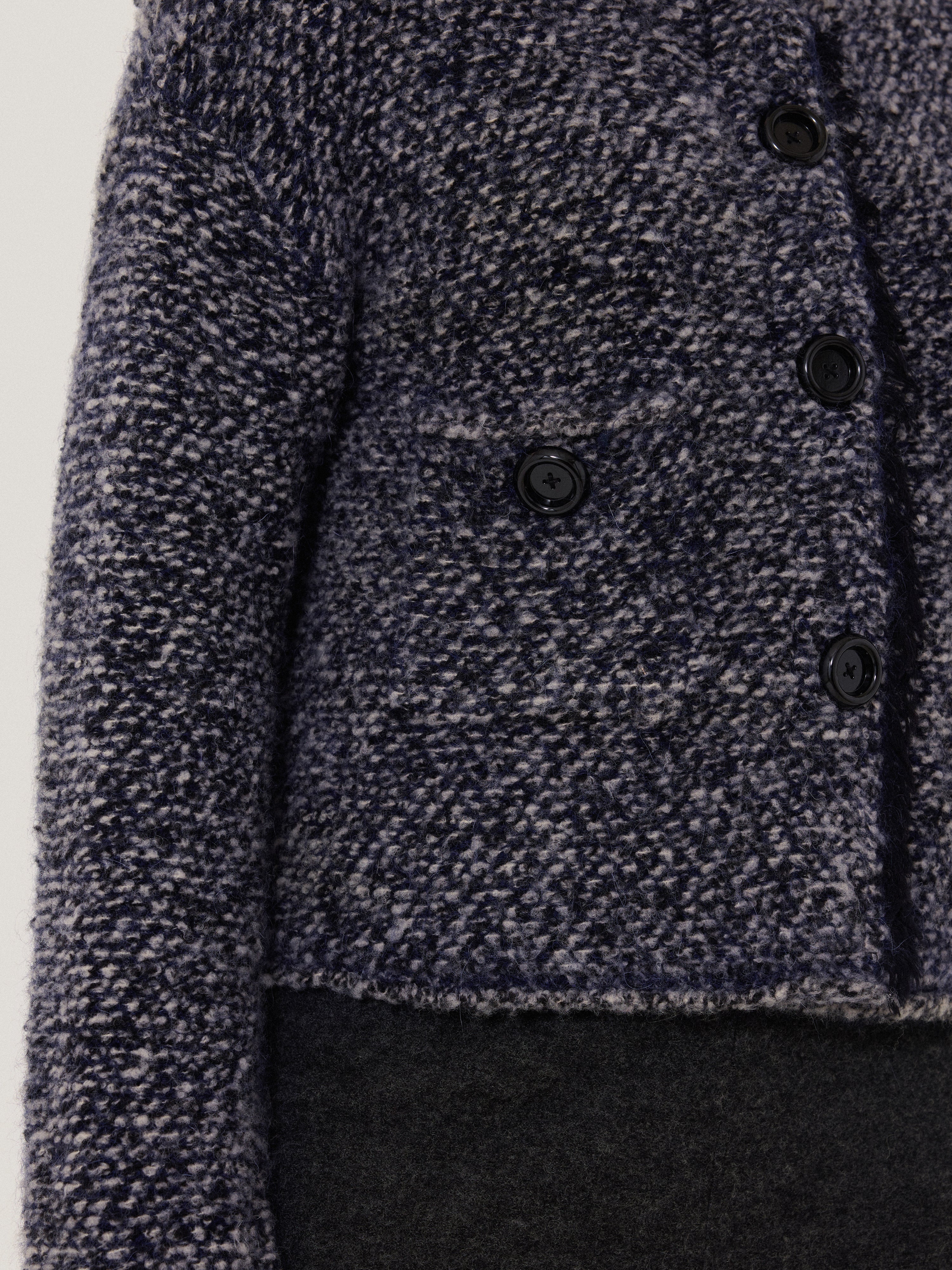 French Tweed Cardigan Jacket for Women - Classic Navy Blue Knit Blazer Coat | Perfect for Office Wear, Business Casual, and Fall Layering