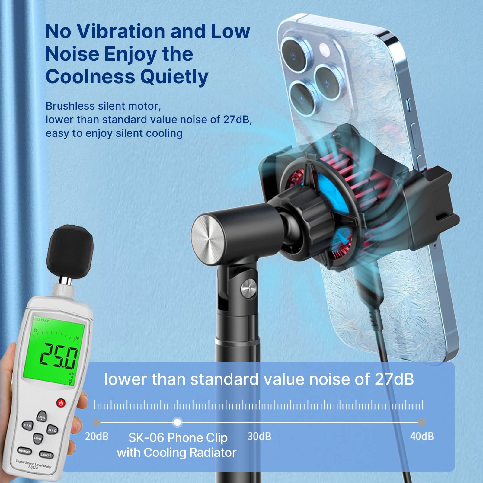 ULANZI SK-06 Adjustable Phone Stand with Cooling Fan - Universal Desktop Phone Holder for iPhone & Android - Perfect for Live Streaming, Gaming & Video Calls