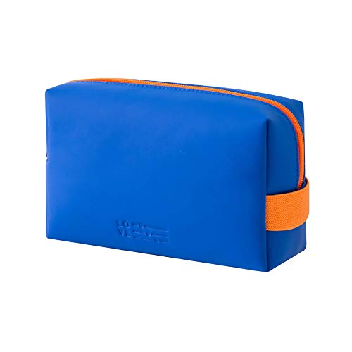 **Waterproof PU Leather Compact Makeup Bag - Portable Travel Cosmetic Organizer for Women & Girls, Washable Small Toiletry Pouch, Dark Blue - Perfect for Travel, Gym, School & Daily Essentials Storage**