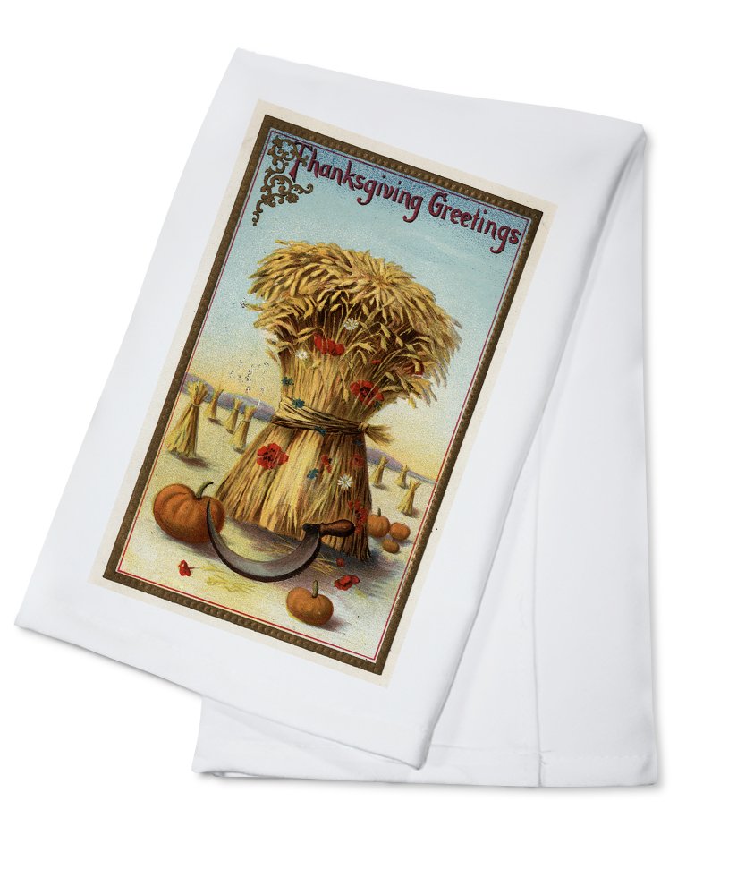 Thanksgiving Decor Cotton Tea Towel - Farmhouse Style Hand Towel with Hay & Scythe Design - Kitchen & Home Decor for Thanksgiving, Autumn, Farmhouse Theme