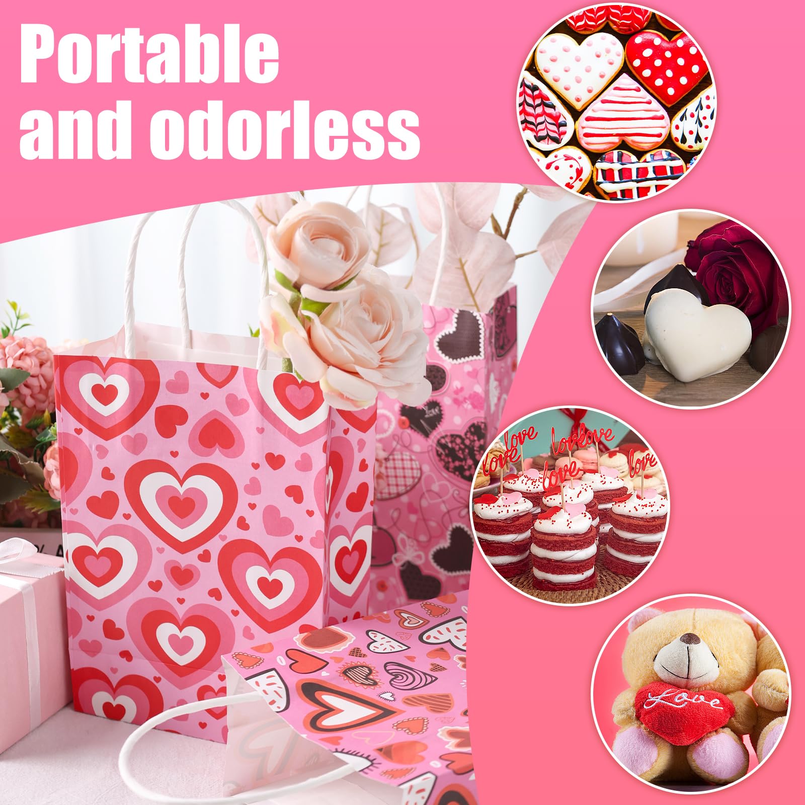 32PCS Valentine's Day Gift Bags - Heart Shaped Kraft Paper Treat Bags with Handles for Party Favors, Birthday, Wedding & Valentine's Day Celebrations - Perfect for Candy, Small Gifts & Party Decorations