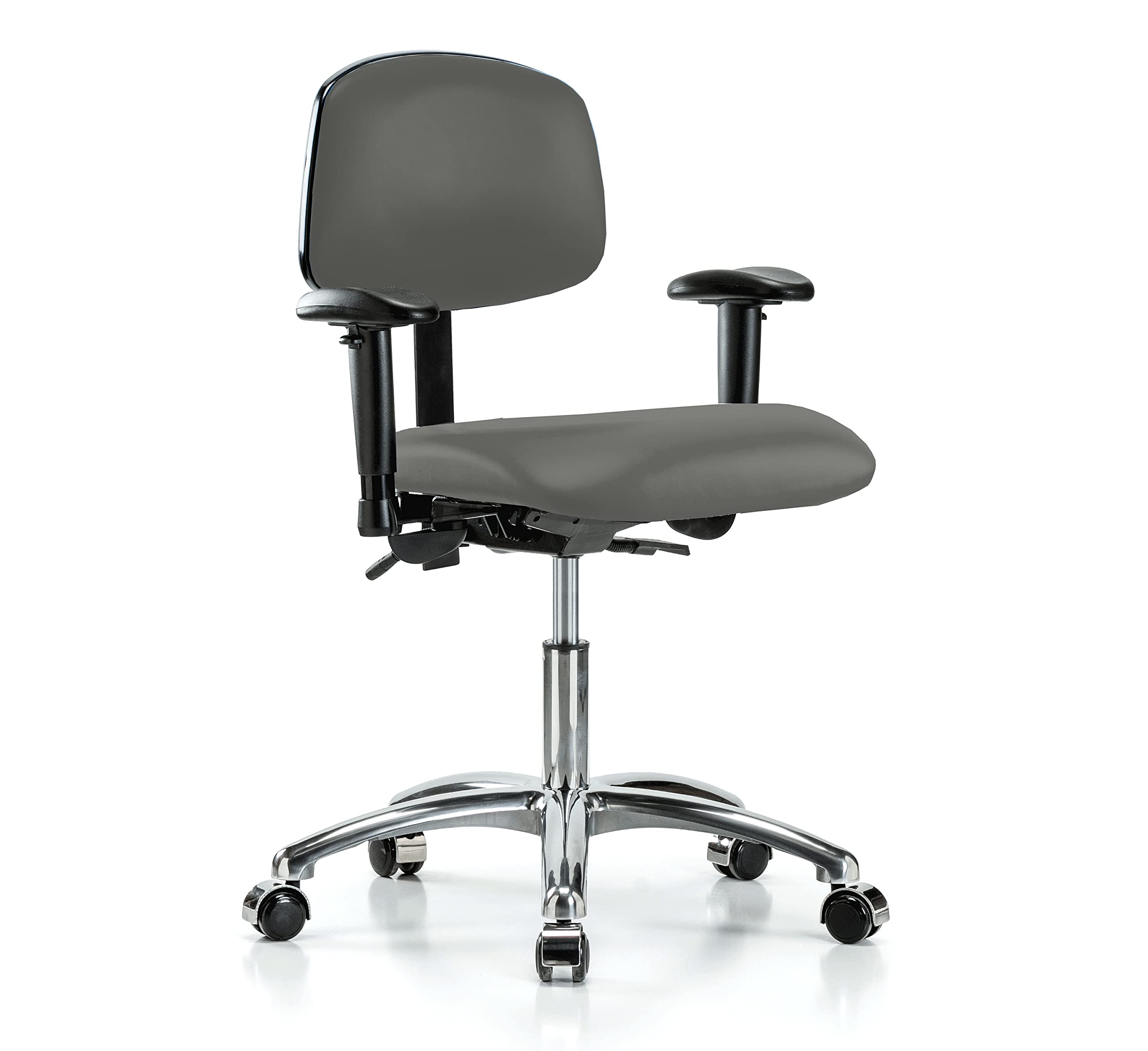 Ergonomic Chrome Rolling Multi-Task Swivel Chair for Hardwood & Tile Floors - Adjustable Desk Height, Charcoal Vinyl Upholstery - Perfect for Home Office, Gaming & Workspaces