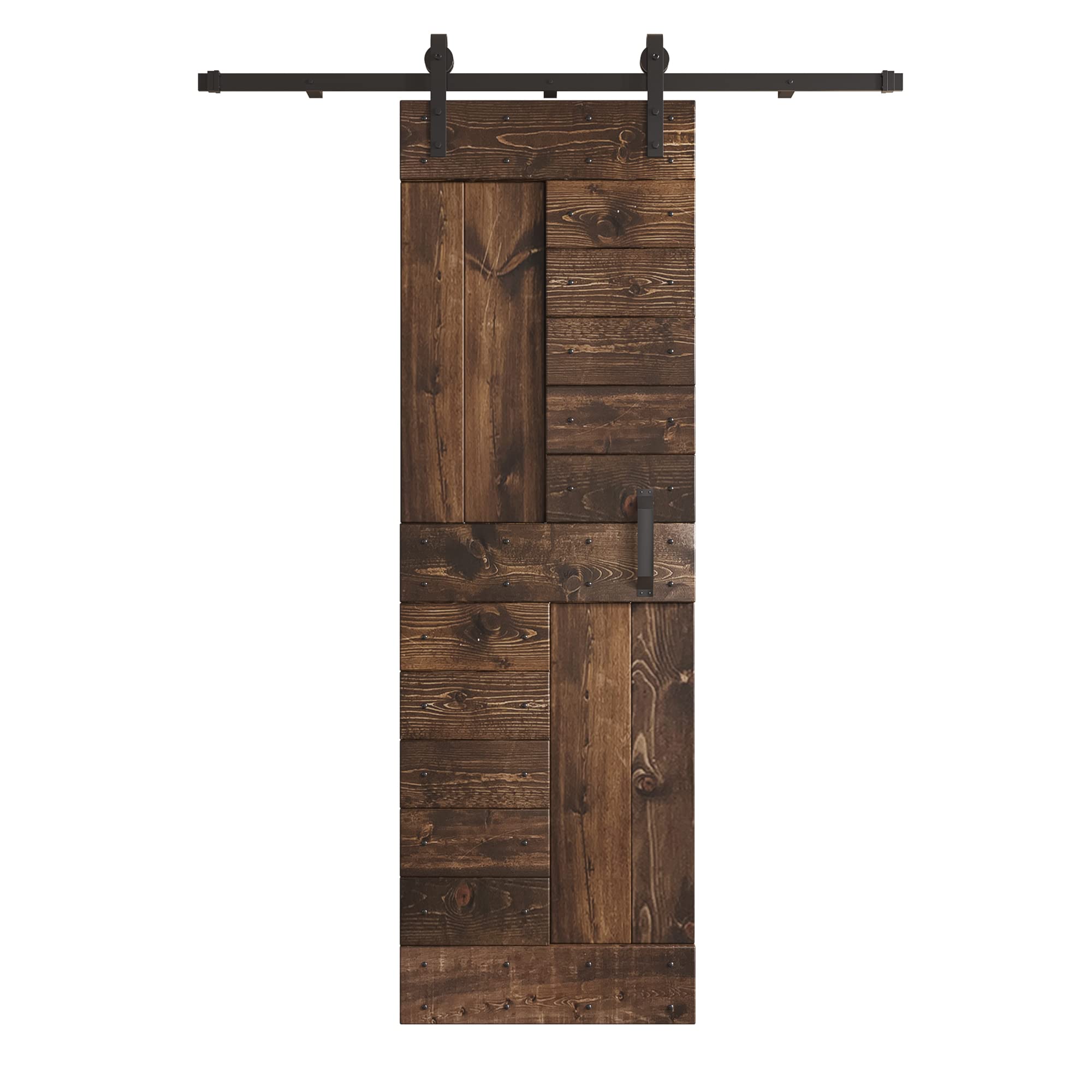 24in & 30in DIY Knotty Wood Sliding Barn Door with Hardware Kit - Rustic Kona Coffee Finish (30x84 inches) - Perfect for Bedroom, Closet, or Farmhouse Style Home Decor