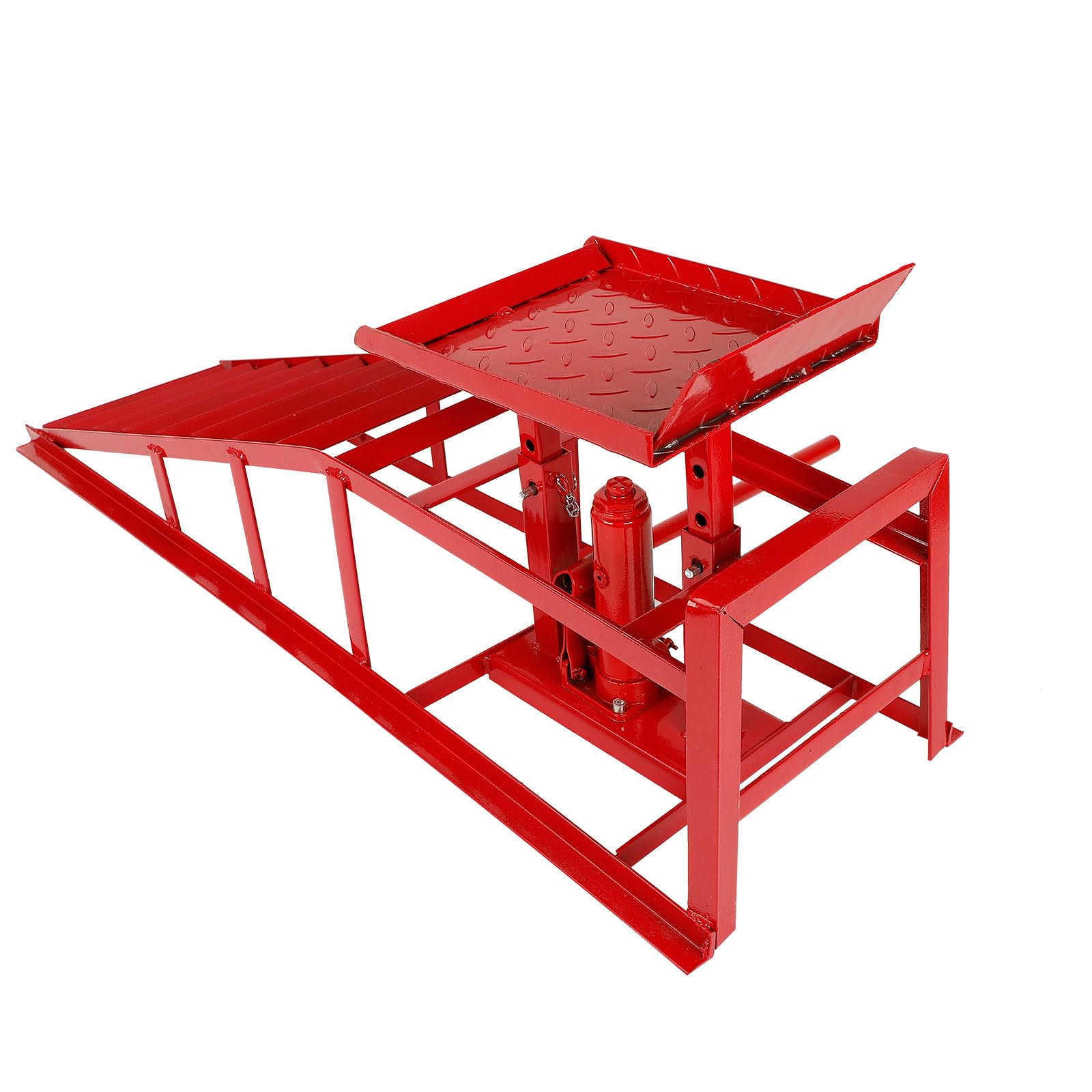 5 Ton Hydraulic High Lift Service Vehicle Ramp - Heavy Duty Steel Automotive Truck Wheel Ramp for Oil Changes & Car Maintenance | Home Garage & Auto Repair Shop Use | Red (1 Pack)