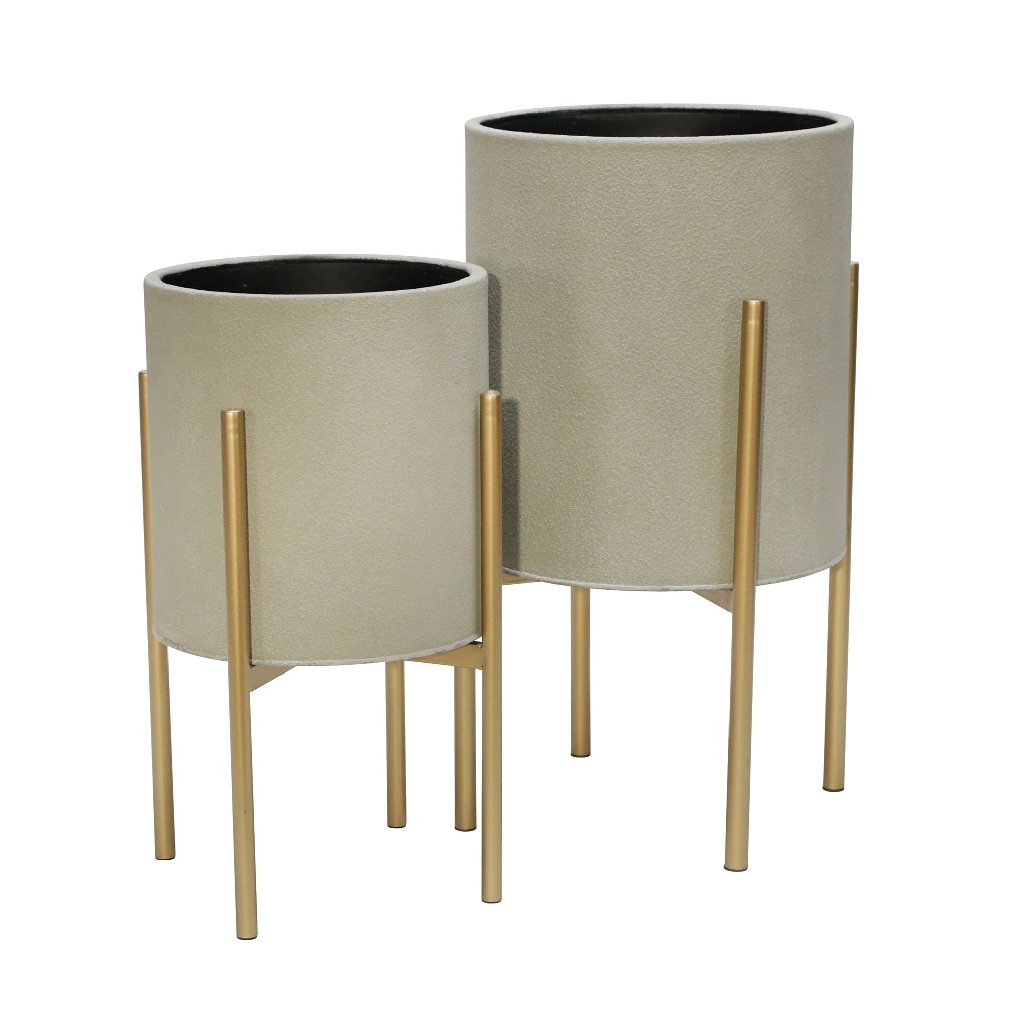 Kingston Living Set of 2 Gray and Gold Outdoor Planters with Stand - 23 Inch Modern Garden Decor for Patio, Balcony & Backyard Landscaping