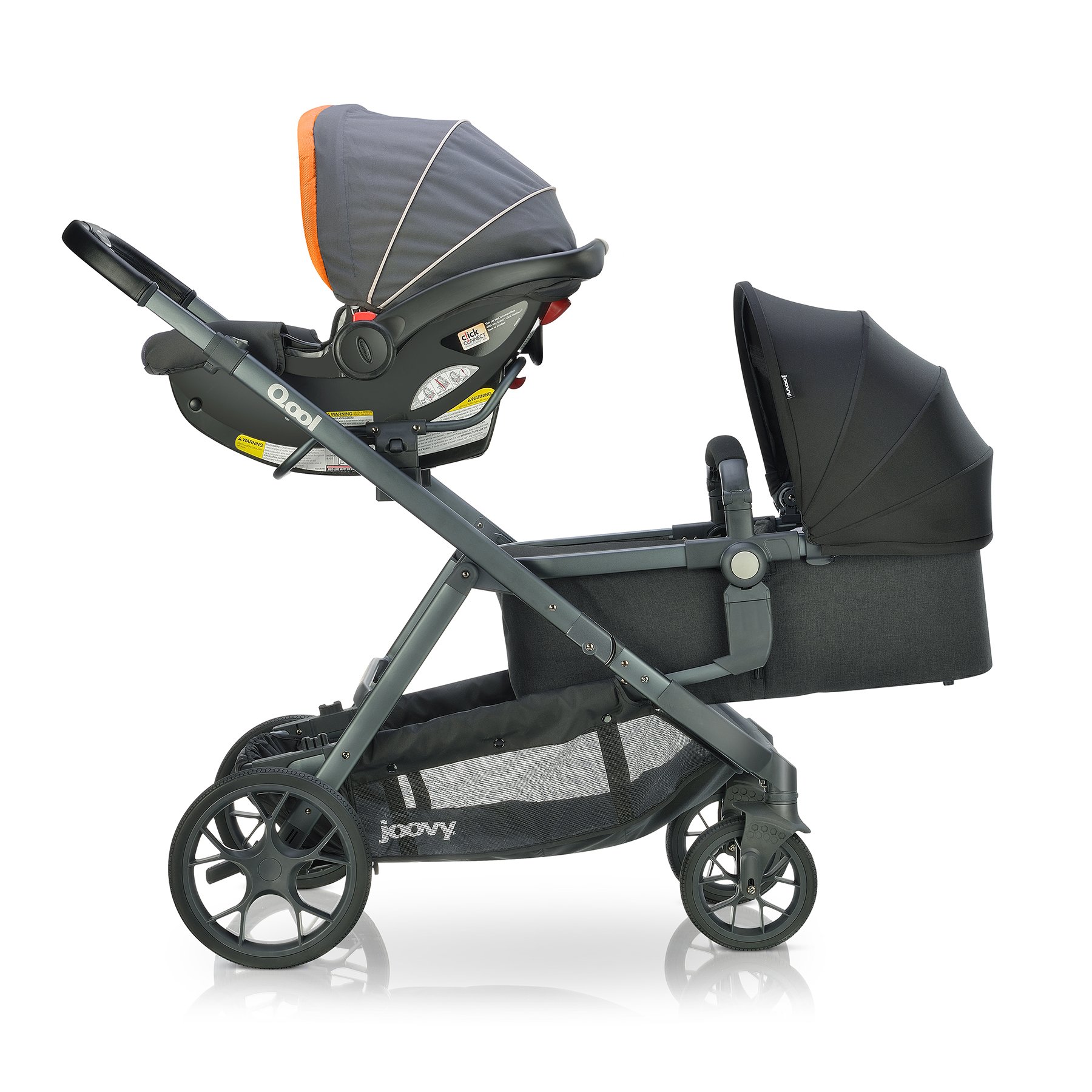 Joovy Qool Stroller - Adjustable Single, Double & Triple Stroller for Kids | Lightweight & Customizable Baby Stroller in Black Melange | Perfect for City Walks, Travel & Family Outings