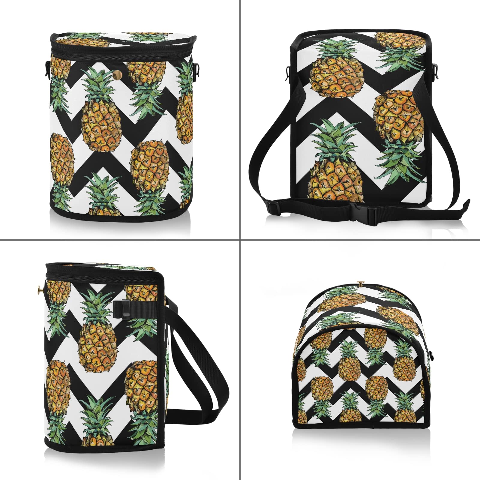 Pineapple Print Spill-Proof Hanging Car Trash Can - Large Leakproof Auto Garbage Bag with Lid & Big Opening - Perfect for Road Trips & Family Travel