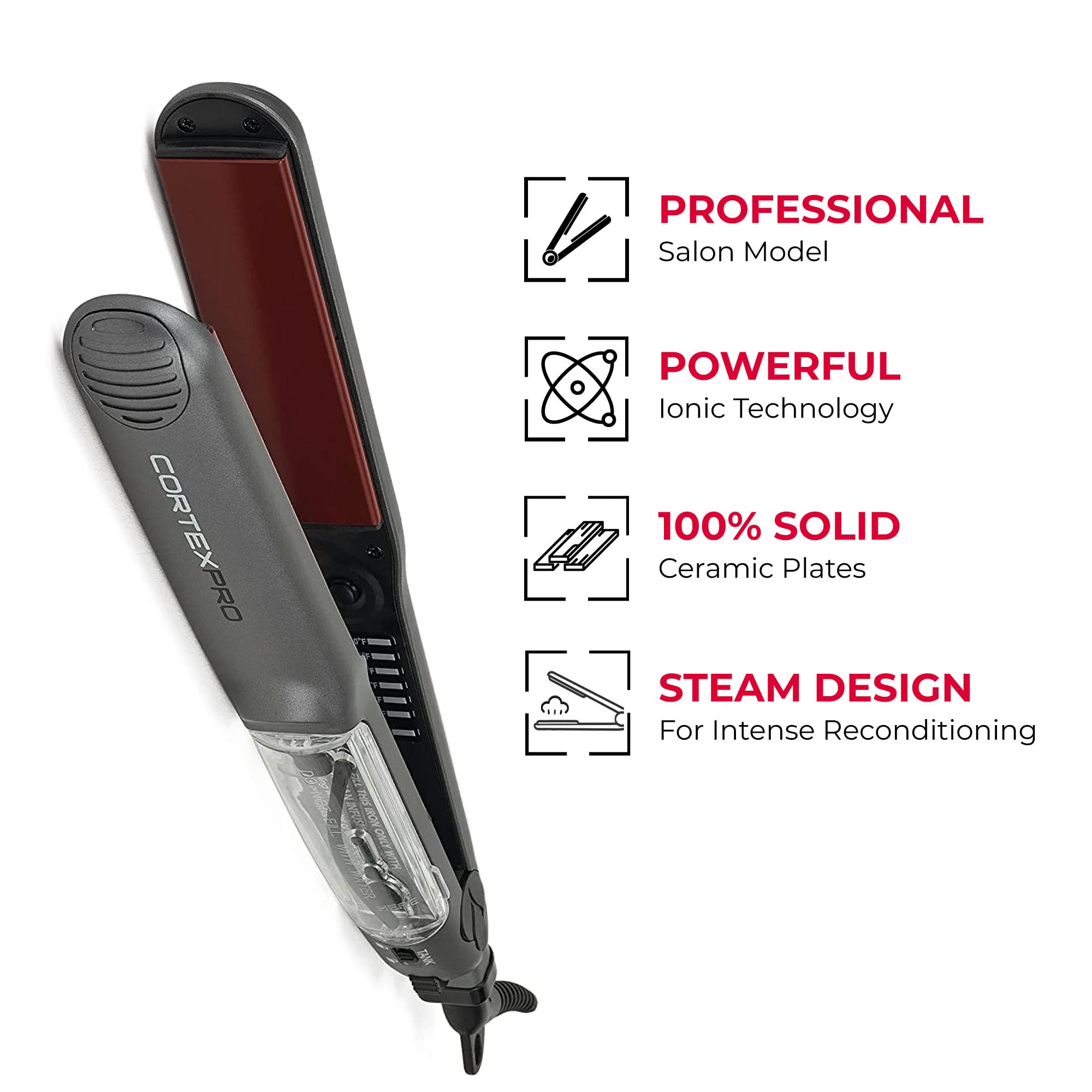 Professional Vapor Flat Iron with Thermolon Ceramic Plates & Argan Infusion - 1.25 Inch Hair Straightener for Smooth & Shiny Hair - Includes Argan Oil Refill - Perfect for Salon, Home Use & Travel (Black)