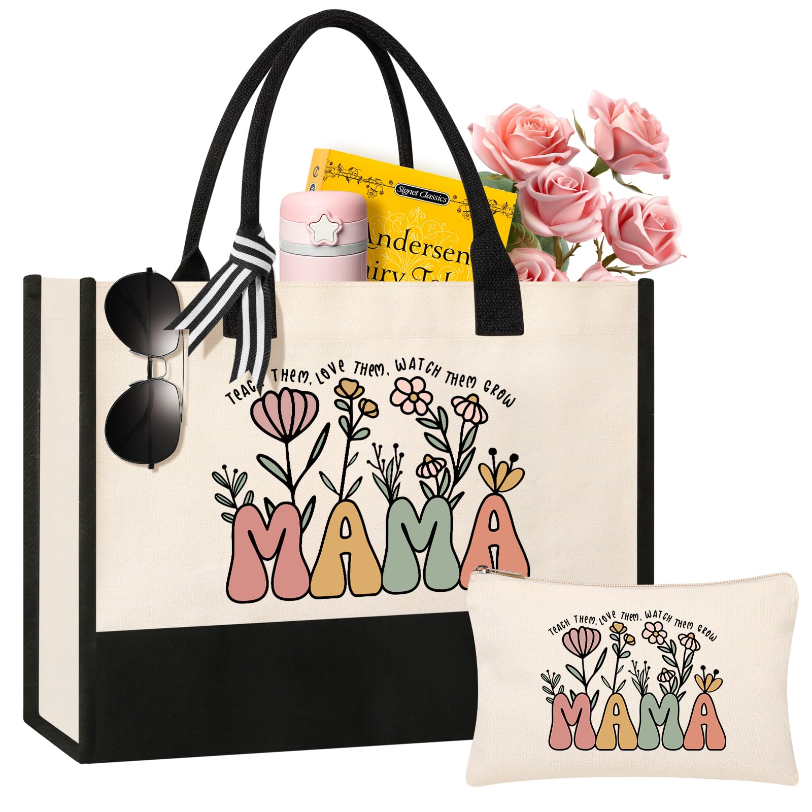 Personalized Canvas Tote Bag for Women - Perfect Birthday, Mother's Day & Christmas Gift from Daughter or Son | Makeup Bag, Shopping Tote & Everyday Carryall