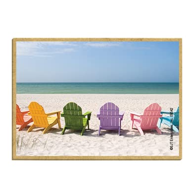 Colorful Beach Photography Wood Magnet - Adirondack Chairs on Shoreline - USA Made 2.5x3.5 Inch Fridge Magnet for Kitchen, Office, Locker & Metal Surfaces - Perfect for Home Decor, Gifts & Travel Memories
