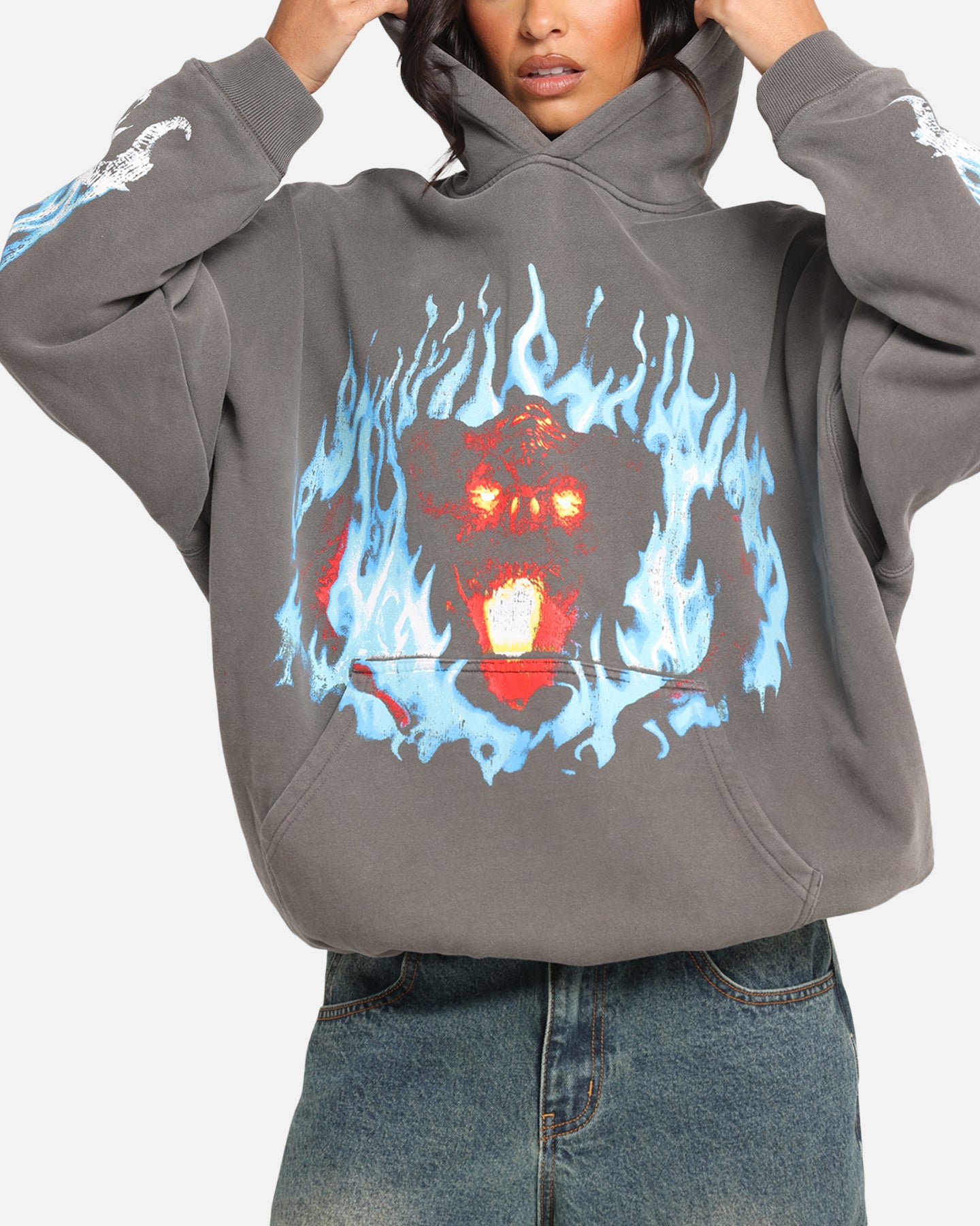 Premium Lord of The Rings Balrog Hoodie - Washed Charcoal - American Thrift - Fantasy Movie Merchandise - Perfect for Cosplay, Comic Con & LOTR Fans