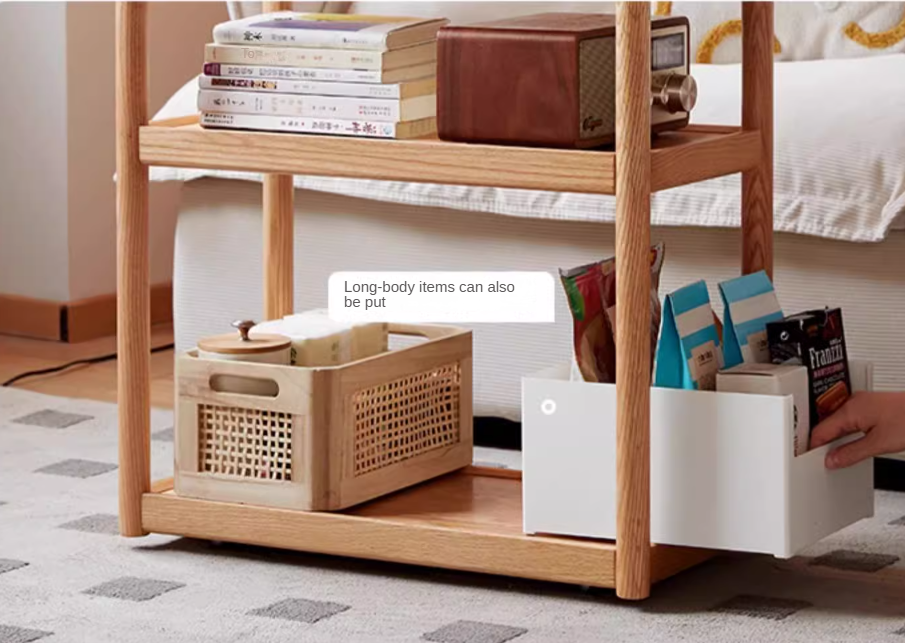 Solid Oak and Ash Wood Mobile Side Table - Portable End Table for Living Room, Bedroom, or Outdoor Use