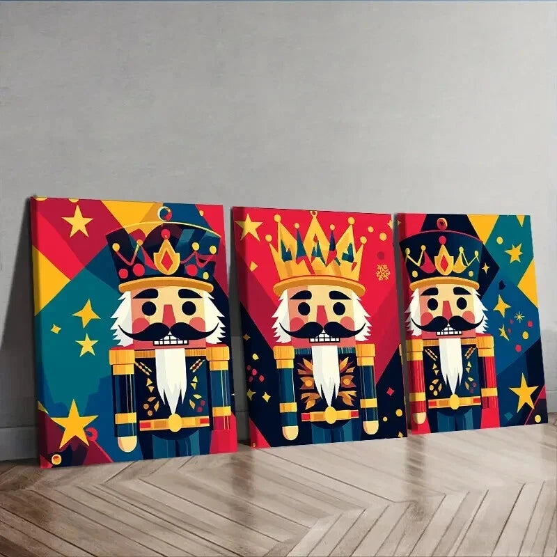 3-Piece Art Deco Nutcracker Cartoon Wall Art Set - Framed Canvas 50x70cm (20x28in) - High Quality Print | 100% Australian Made | Ready to Hang - Perfect for Living Room, Bedroom & Office Decor