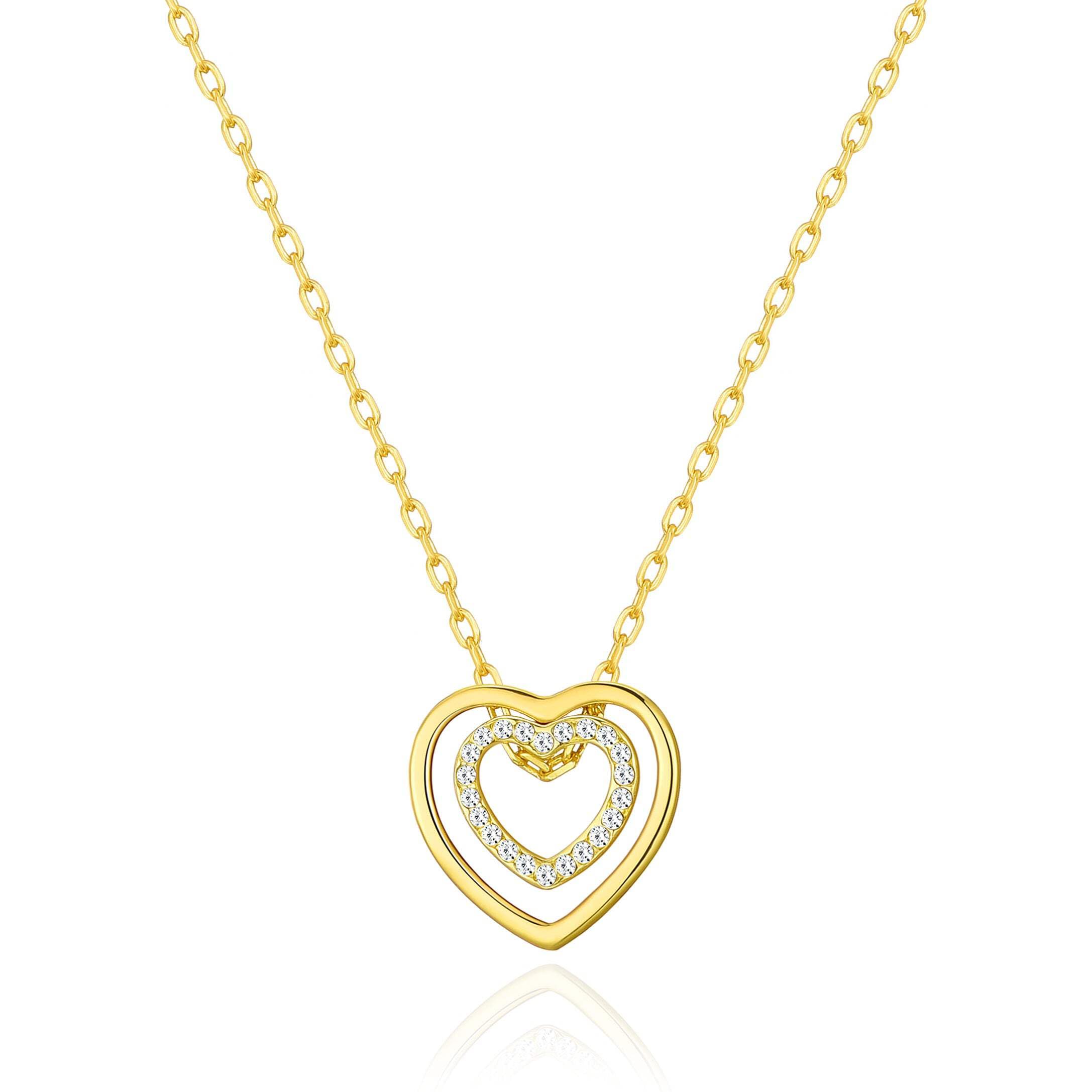Gold Plated Double Heart Necklace with Zircondia® Crystals - Perfect Gift for Her
