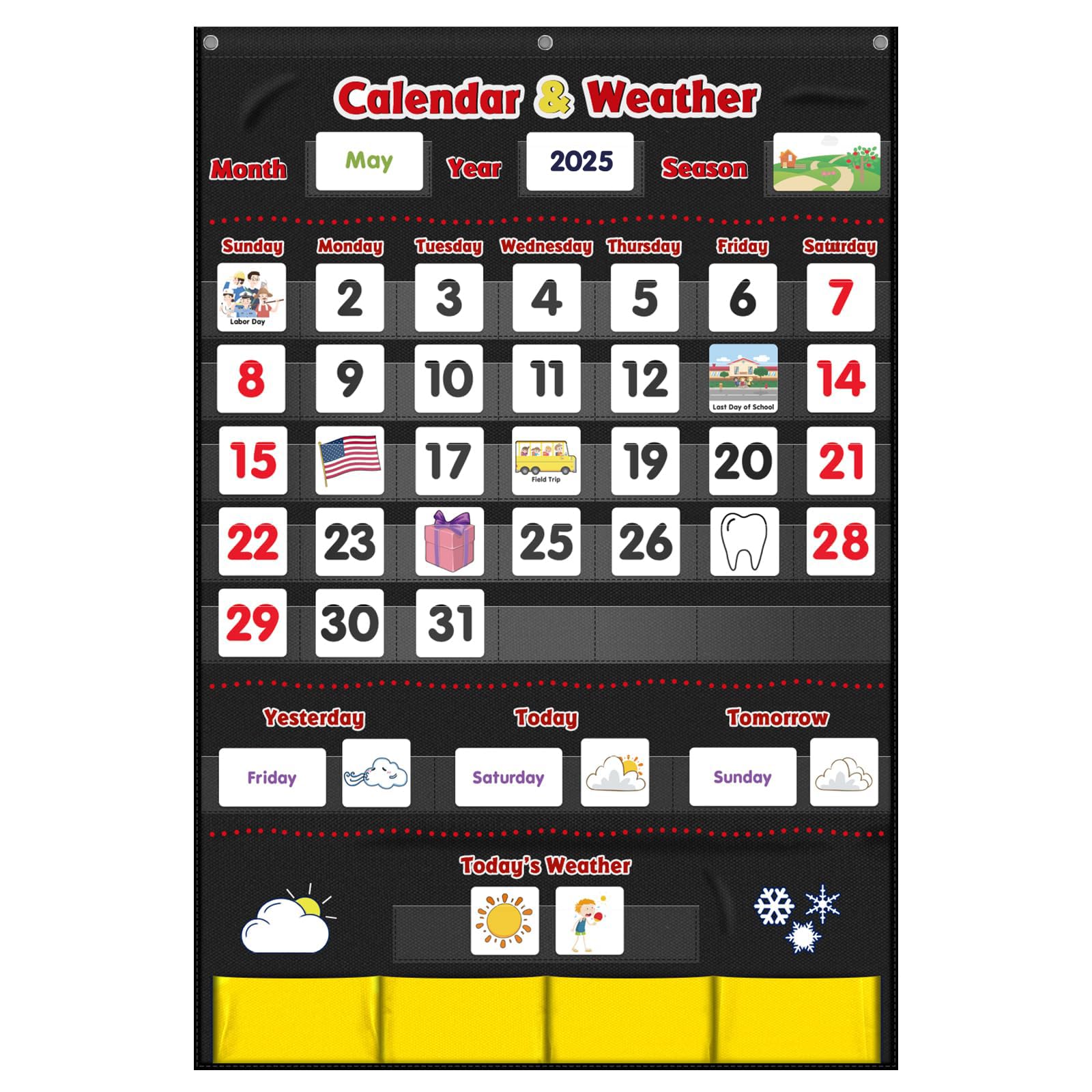 Godery Calendar and Weather Pocket Chart - 149 Pieces Classroom Organization Tool for Teachers (Black) | Perfect for Daily Schedule, Weather Tracking & Student Activities in Preschool & Elementary School