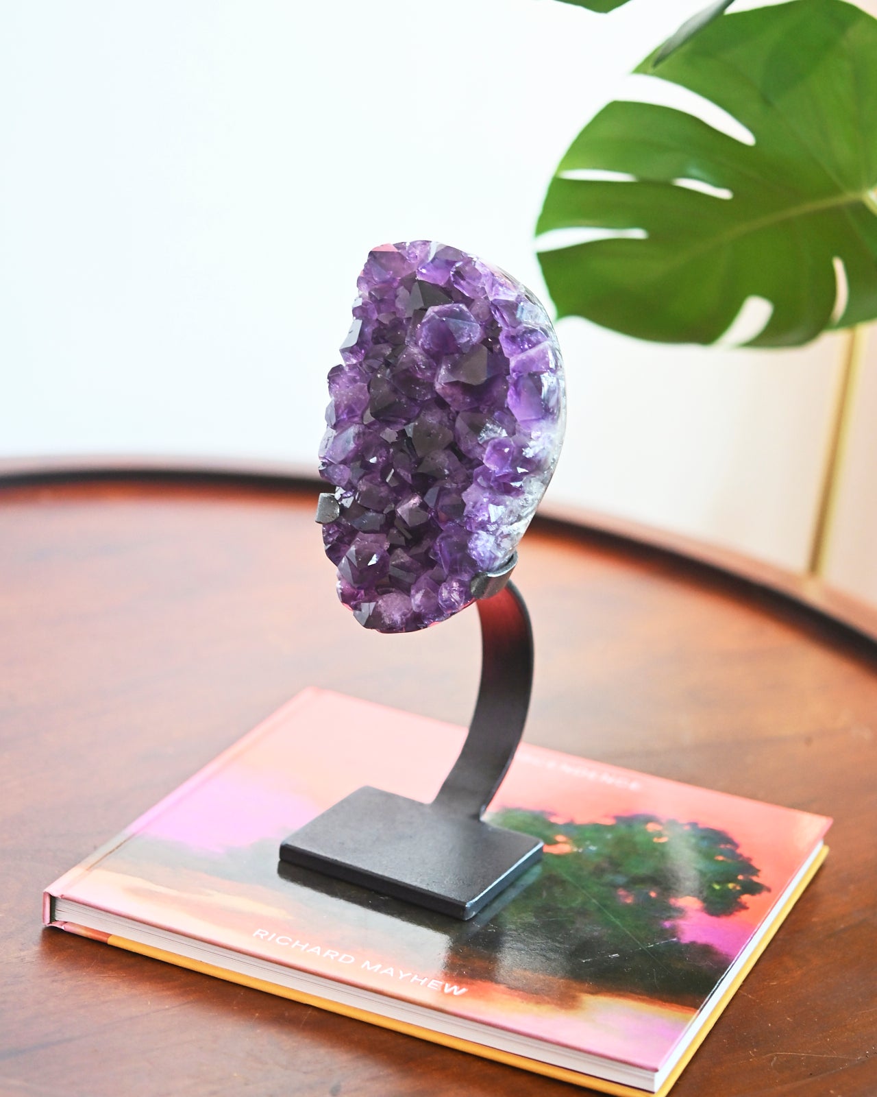 Natural Amethyst Crystal Geode on Wooden Stand - 4.7lbs Healing Stone for Home Decor, Meditation & Spiritual Gifts