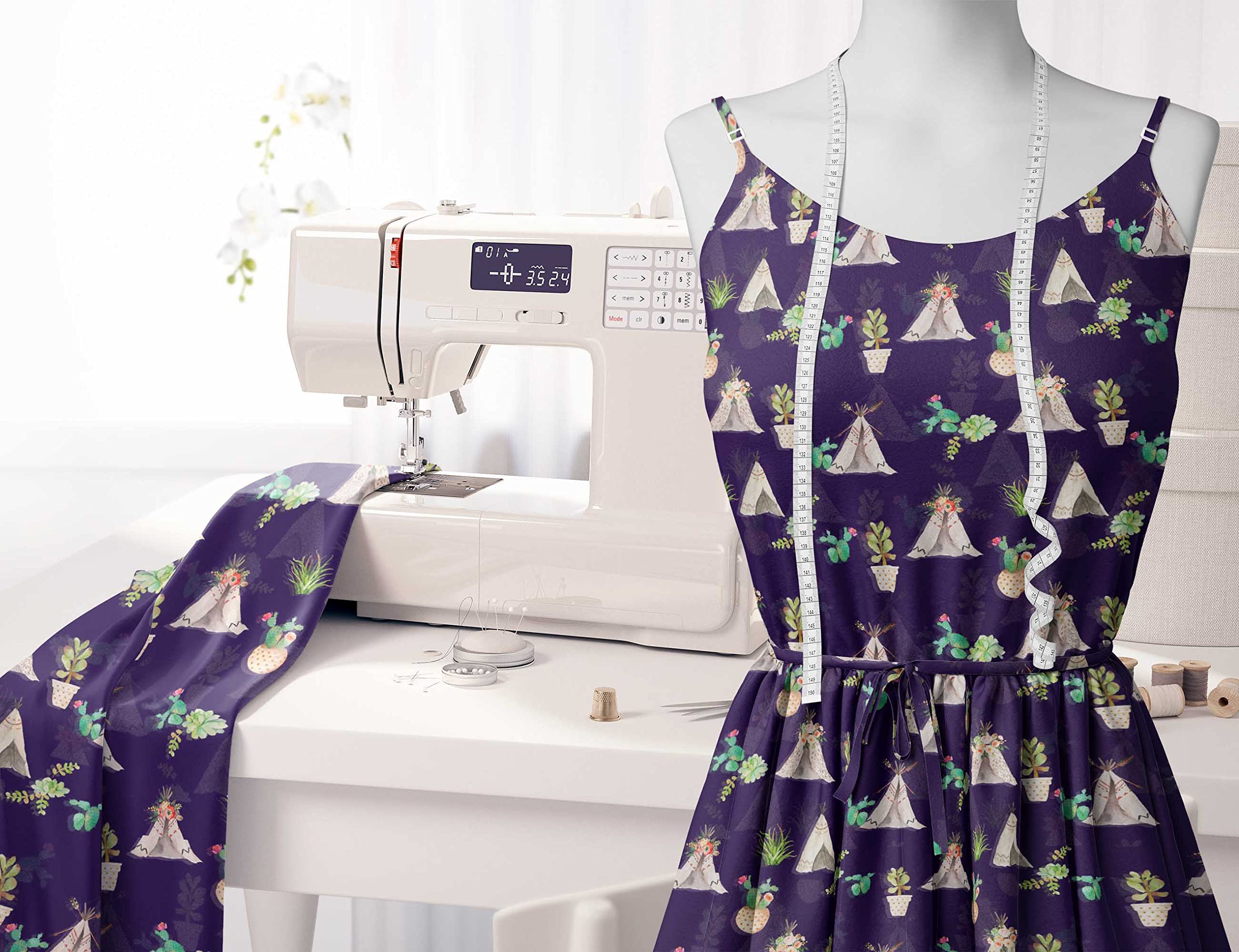 Soimoi Moss Georgette Purple Fabric by The Yard - 42 Inch Wide Southwestern Cactus Print Textile for Dresses, Curtains & Home Decor | Stylish Printed Fabric for DIY Sewing Projects