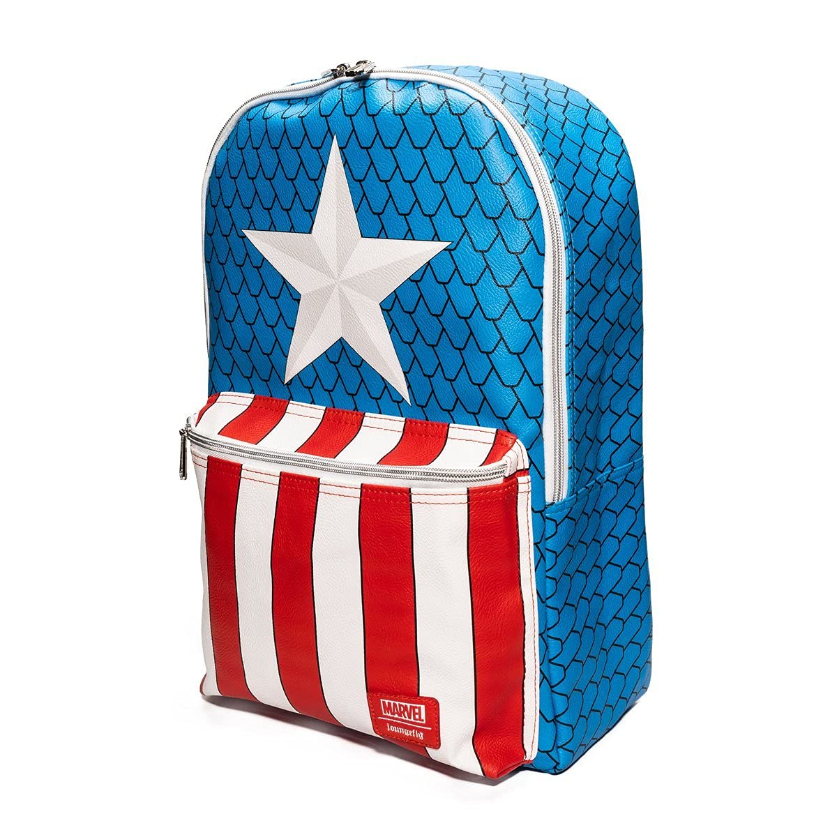 Loungefly Captain America Backpack with Exclusive Pin - Marvel Superhero Themed Mini Backpack for Women & Teens - Perfect for Comic Con, Cosplay, and Everyday Use