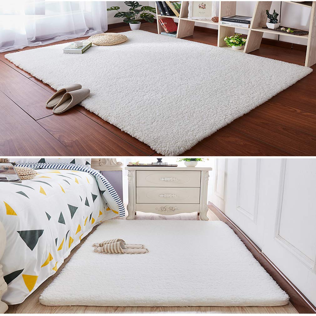 Soft Fluffy Shaggy Area Rug - Non-Slip Modern Carpet for Living Room, Bedroom & Nursery - Beige Plush Home Decor Rug 4'x6' (120x200cm) - Perfect for Cozy Floor Comfort & Stylish Interior Design