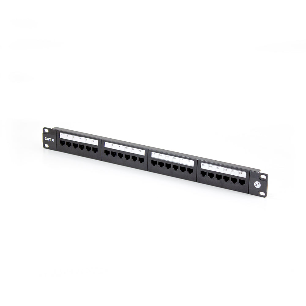 Serveredge 24 Port CAT6 Patch Panel 1RU UTP with Cable Management Bar - Ideal for Network Rack Setup & Data Center Organization