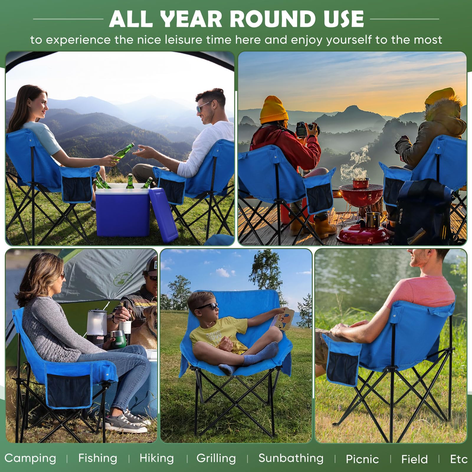 HaSteeL Heavy Duty Camping Chair for Adults - Portable Folding Outdoor Chair with Side Pockets & Carry Bag - Supports 250lbs - Perfect for Camping, Hiking, Beach, Picnic, Fishing & Travel (Blue)