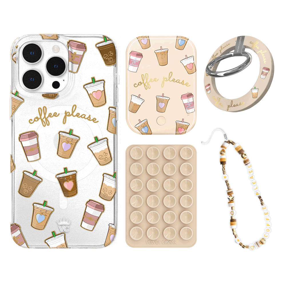 Premium Coffee First iPhone Bundle Set - Anti-Slip Grip & Stylish Protection for iPhone 12/13/14/15 Pro Max - Perfect for Coffee Lovers, Office Workers & Daily Commuters