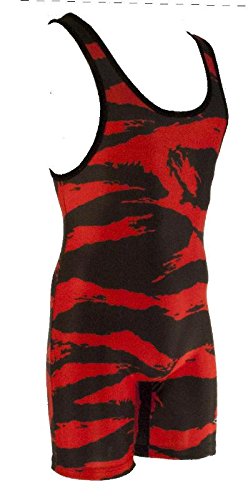 Matman Funky Camo Wrestling Singlet - Red/Black - Men's & Boys' Competition Outfit for Wrestling Matches & Tournaments