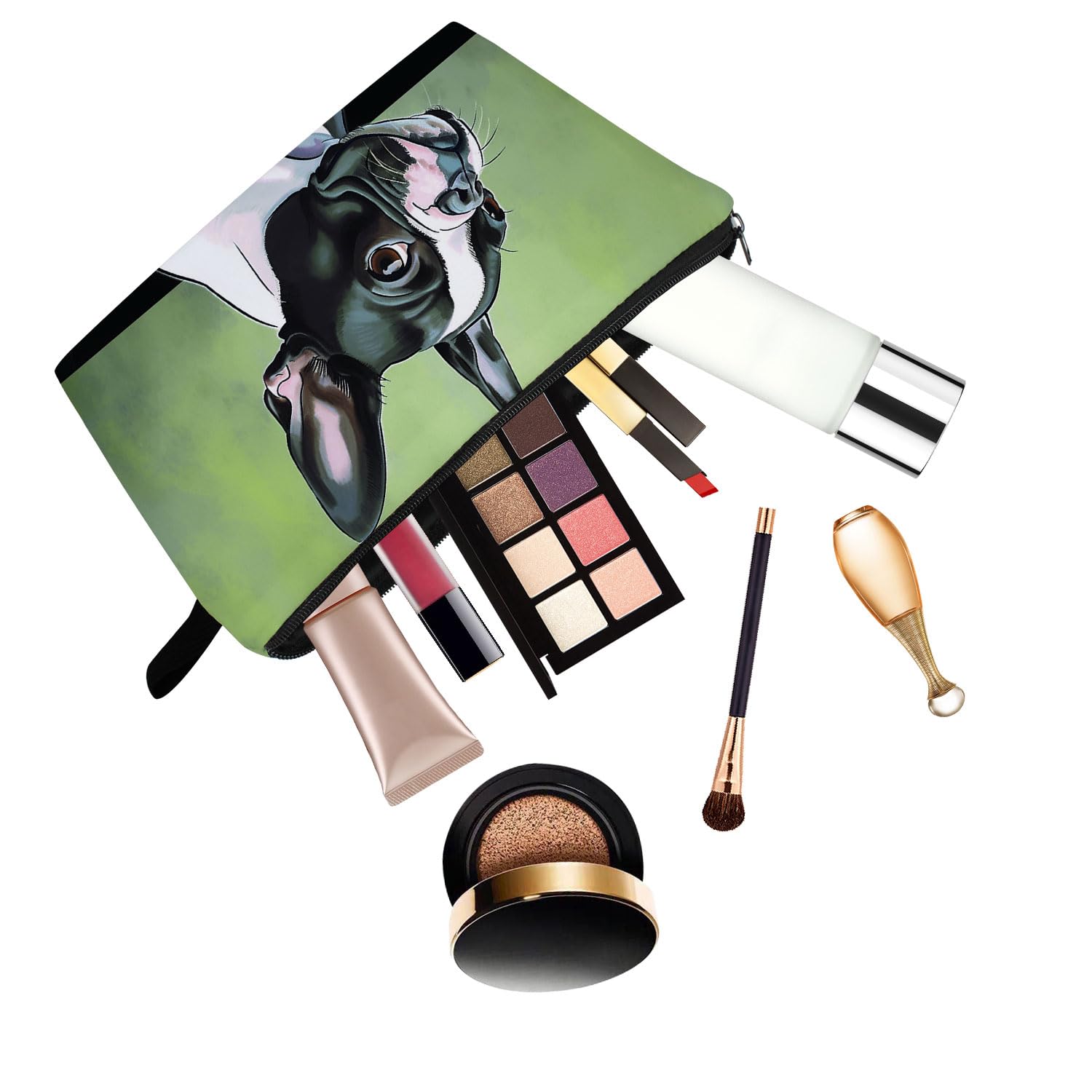 Boston Terrier Oil Painting Print Makeup Bag - Cute Small Zippered Cosmetic Organizer for Women | Perfect Dog Lover Gift, Birthday Present & Travel Essential | Pet-Themed Accessories for Daily Use & Gifting
