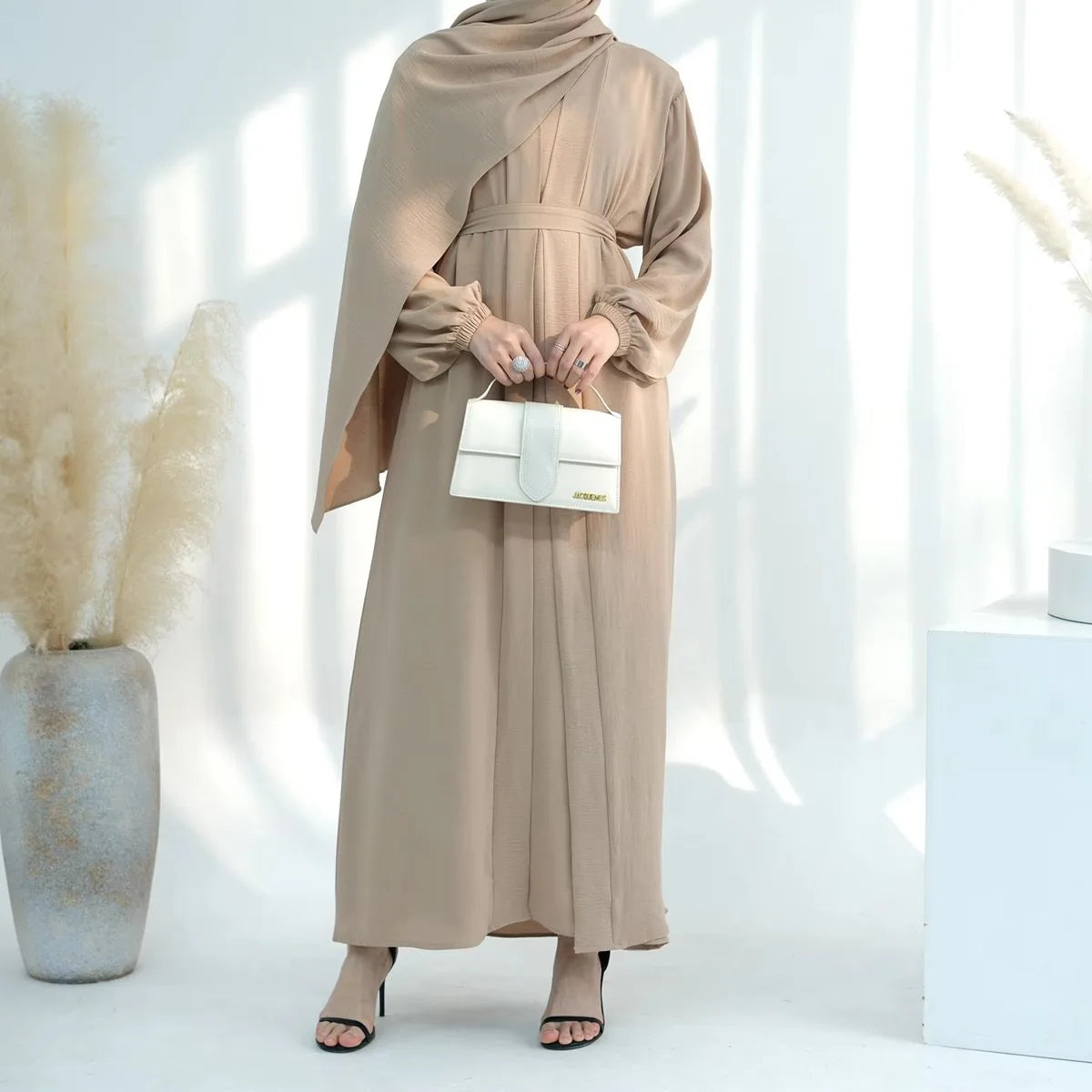 2 Piece Wrinkle-Resistant Fabric Cardigan & Open Abaya Dress Set for Women - Perfect for Prayer, Modest Fashion & Everyday Wear