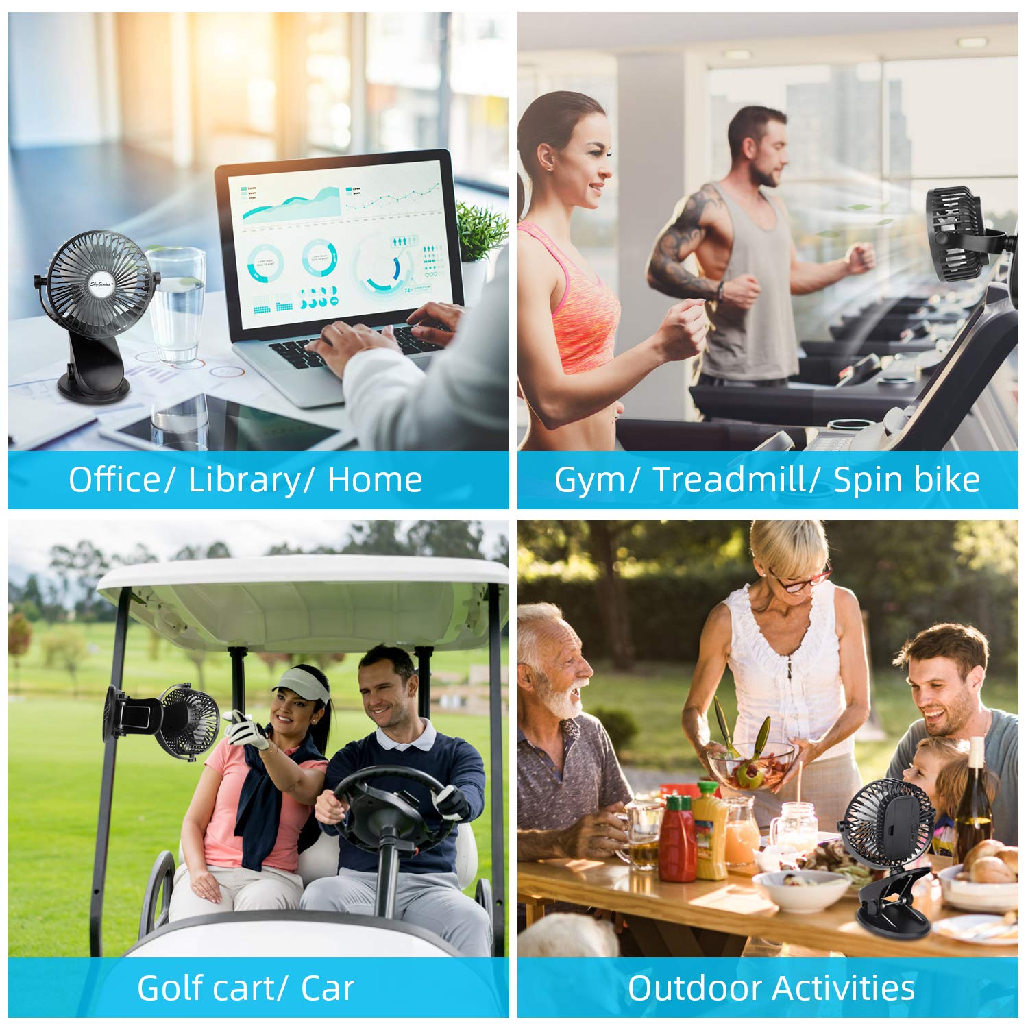 SkyGenius Rechargeable USB Clip-On Stroller Fan - Portable Battery Operated Mini Desk Fan for Baby Stroller, Car Seat, Office & Home Use