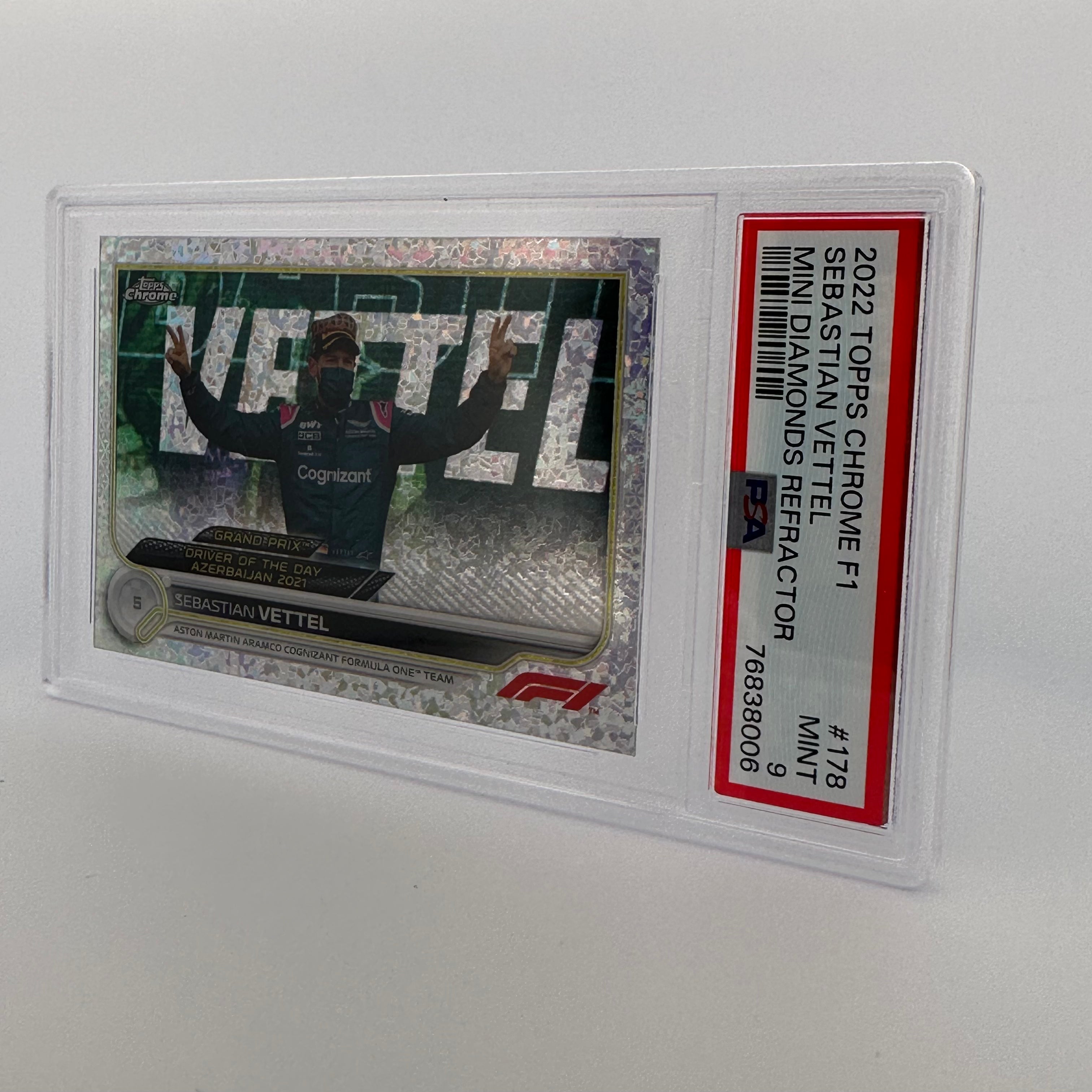 PSA 9 175/299 Sebastian Vettel #178 Mini Diamonds Refractor - Rare F1 Racing Card for Collectors & Investors, Perfect for Display & Trading