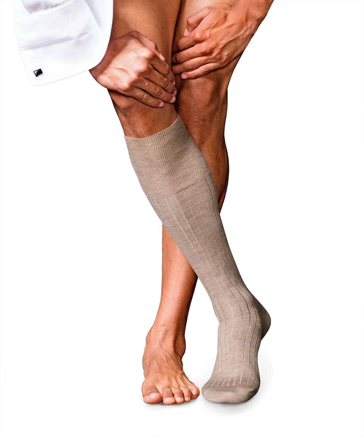 FALKE Men's No. 2 Knee-High Cashmere Socks - Lightweight, Ultrasoft & Insulating Winter Socks - Designer Luxury Stockings in Brown (Pebble Melange 5416) - Size 6.5-7.5 - Perfect for Cold Weather, Office Wear & Formal Occasions