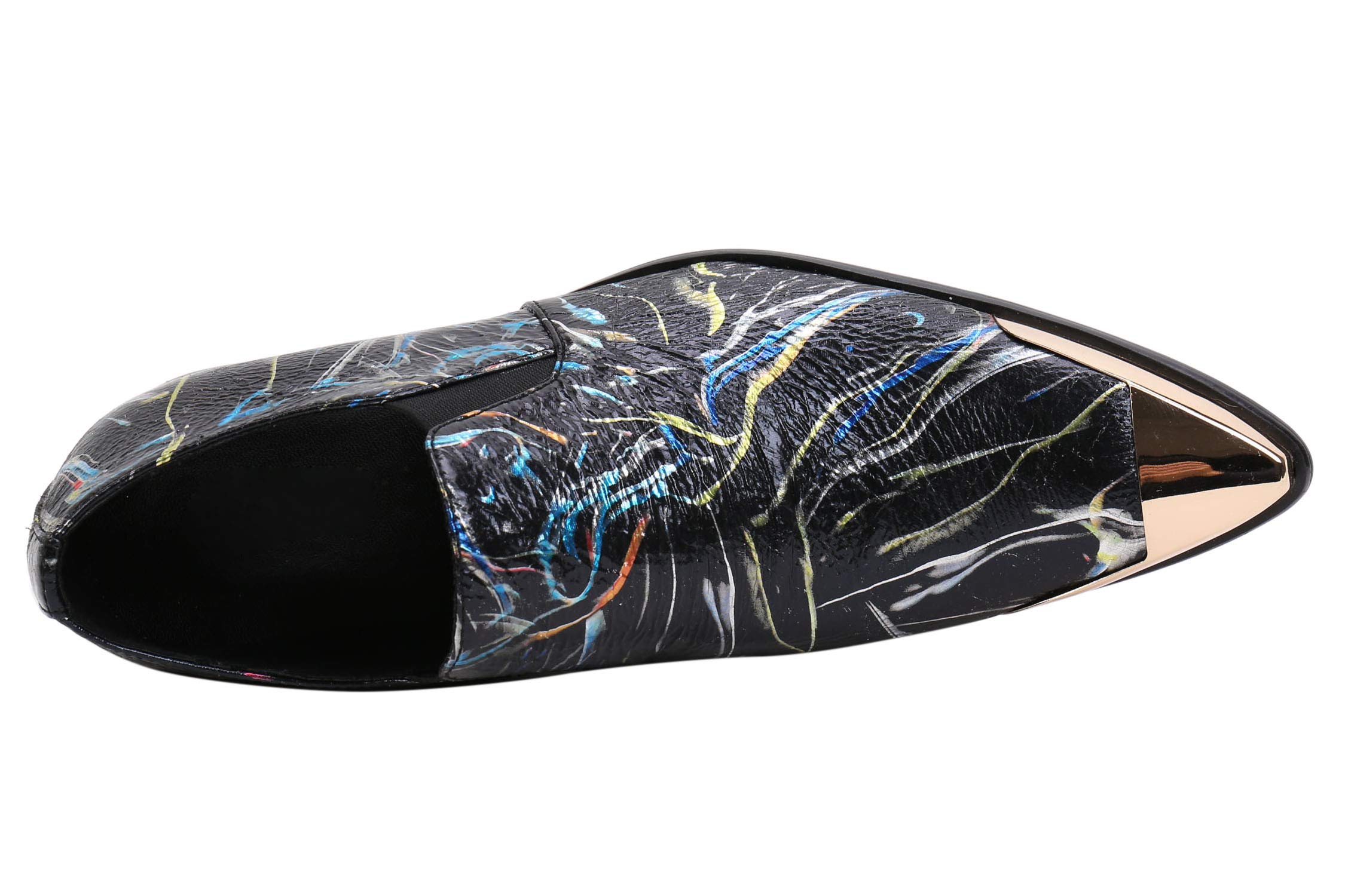 Santimon Men's Leather Loafers - Pointed Toe Western Dress Shoes with Fashion Print & Metal Tip for Casual & Business Occasions