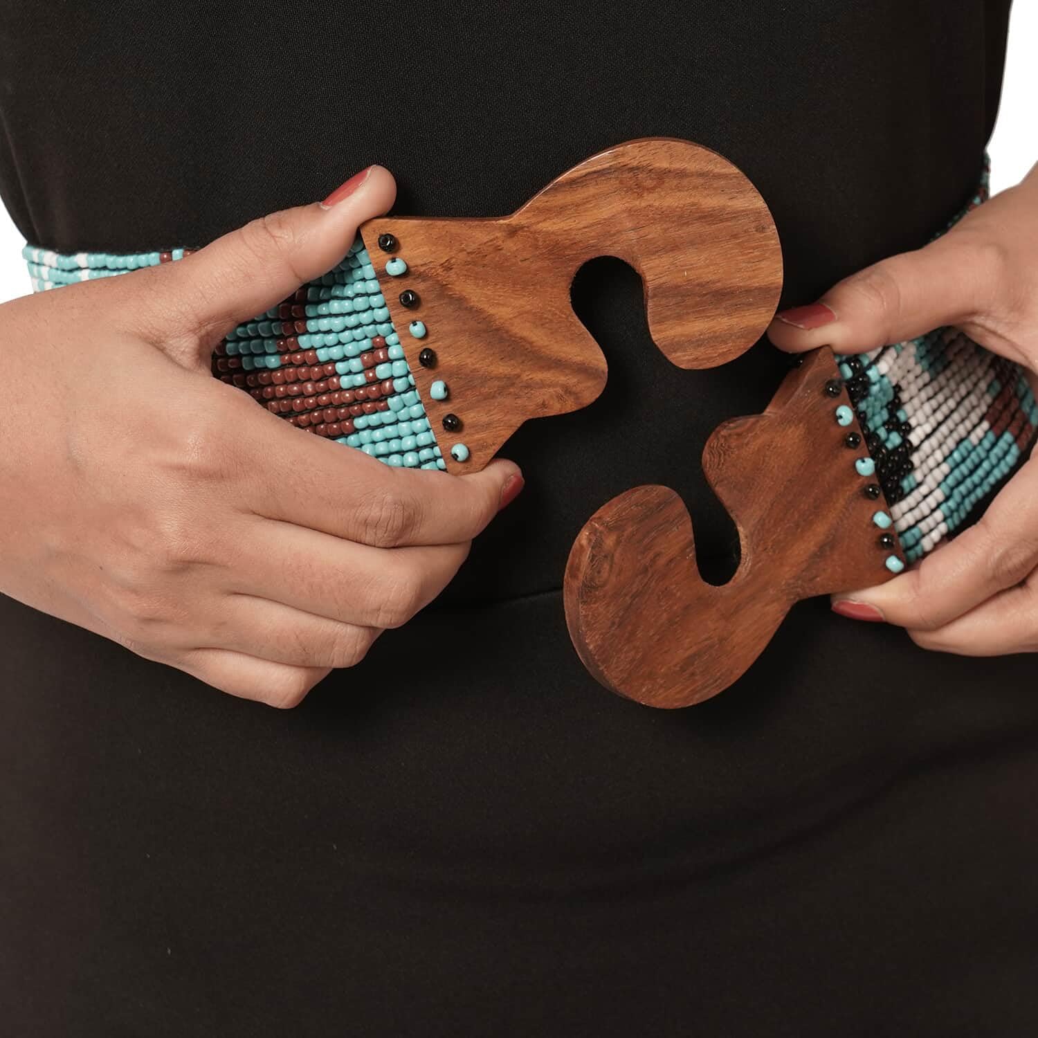 Handcrafted Tribal Seed Belt with Wooden Buckle & Matching Beaded Bracelet Set - Boho Women's Jewelry Gift for Birthday, Anniversary | Perfect for Festivals, Weddings & Boho Fashion