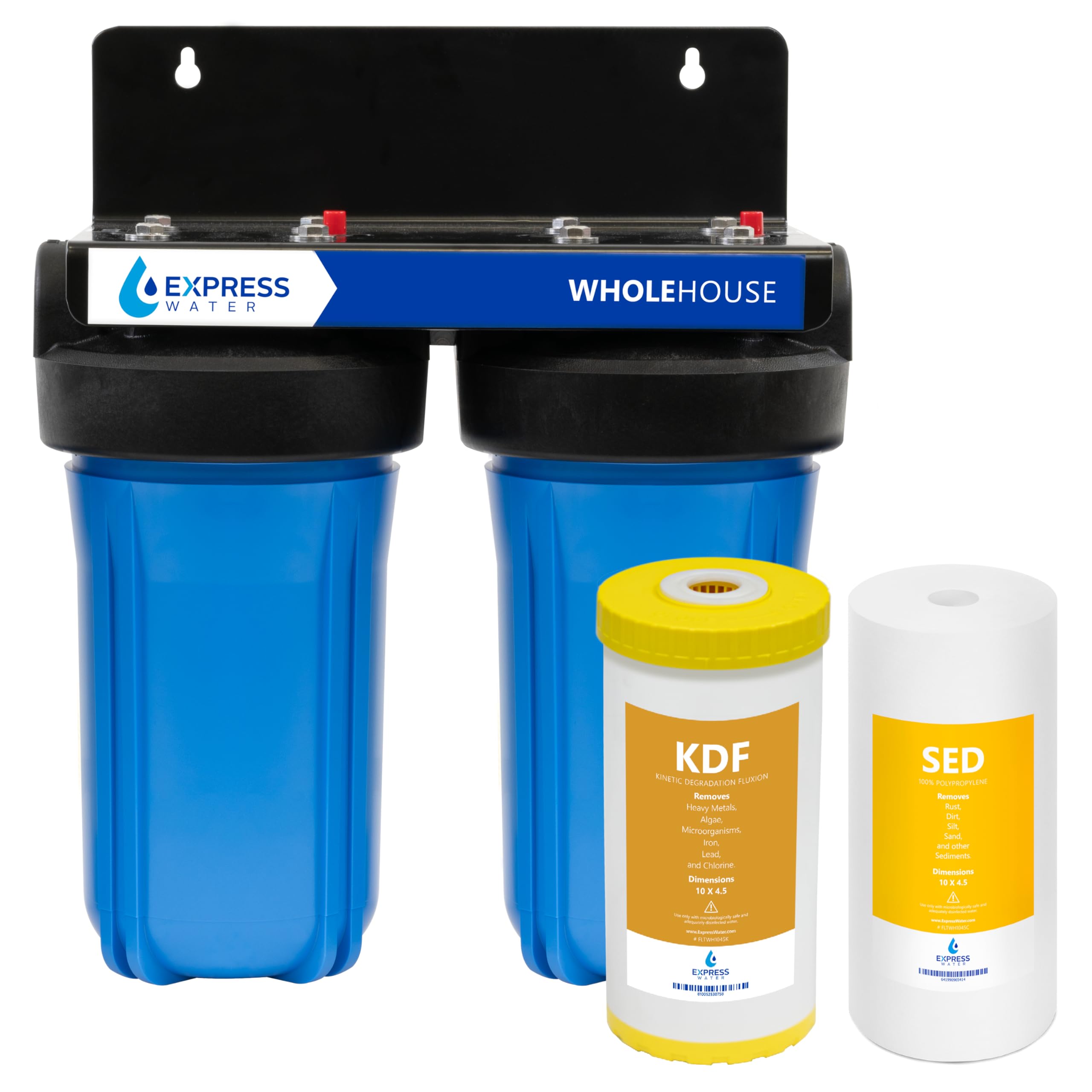 Express Water 2-Stage Whole House Water Filtration System with Sediment & KDF Filters - Reduces Heavy Metals for Clean Drinking Water - Easy Release 1