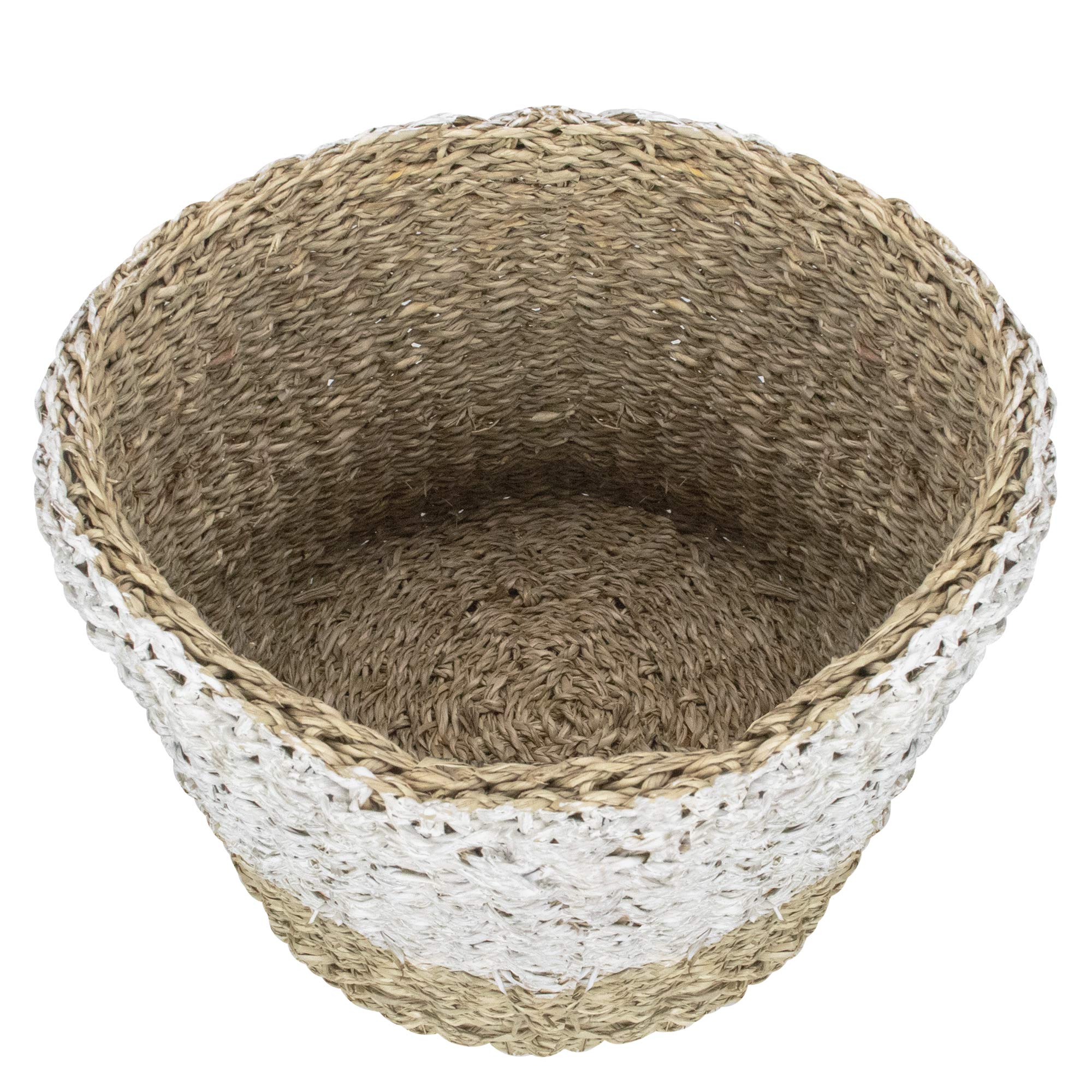 Round Wicker Baskets Set of 3 - Beige & White for Home Decor & Storage