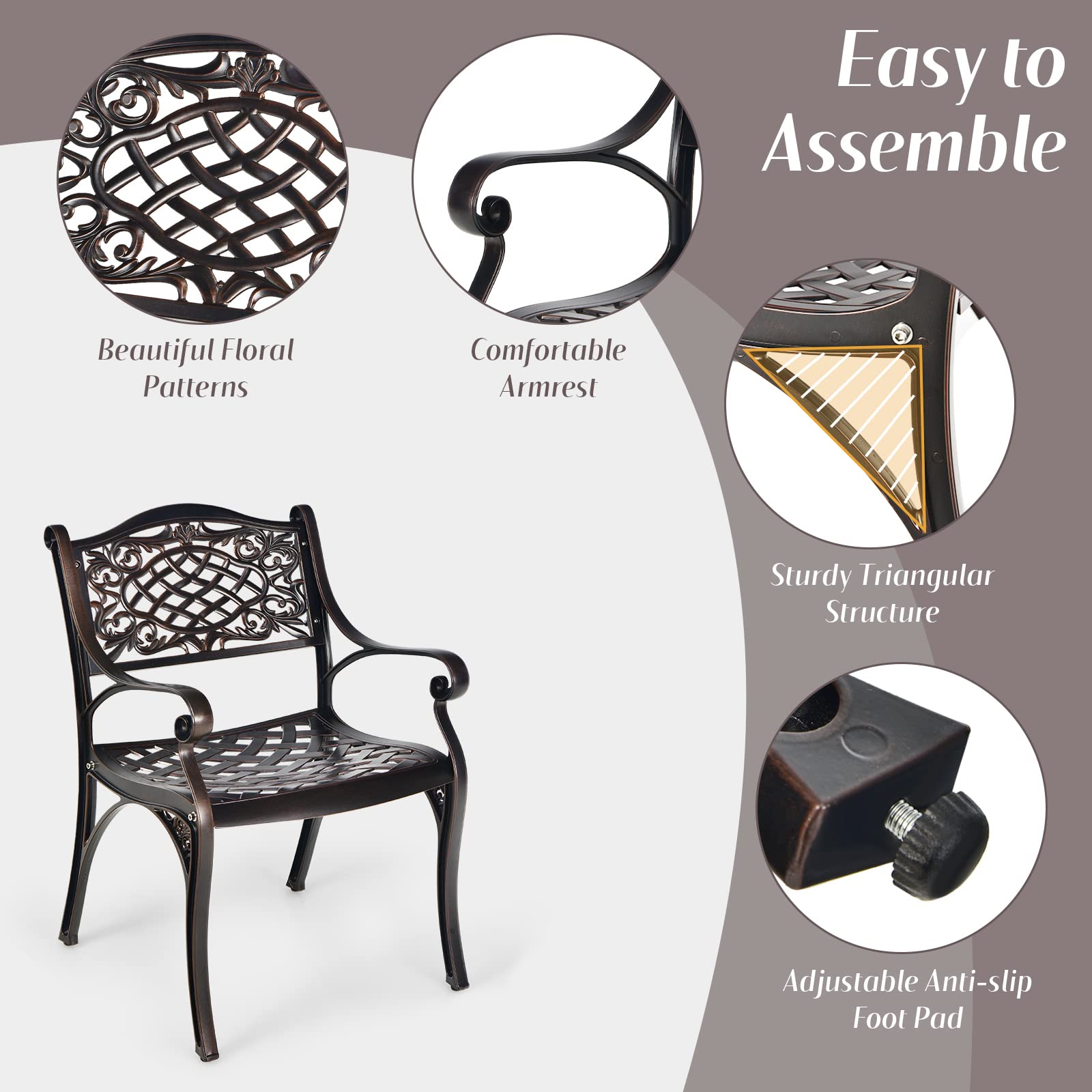 Tangkula 2-Piece Outdoor Dining Chairs Set - All-Weather Cast Aluminum Patio Chairs with Armrests & Curved Seats - Perfect for Garden, Poolside, Backyard, Deck & Outdoor Entertaining
