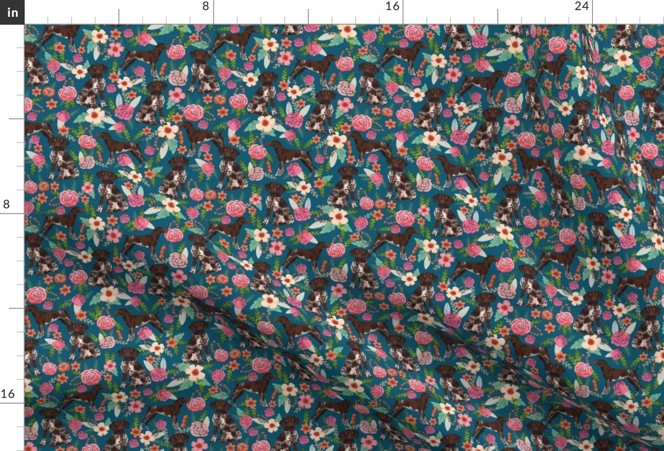 German Pointer Floral Dog Blue Floral Navy Pet Portrait Printed Minky Fabric - Fat Quarter for Sewing Baby Blankets, Quilt Backing & Plush Projects - Perfect for DIY Crafts, Nursery Decor & Pet Lovers Gifts