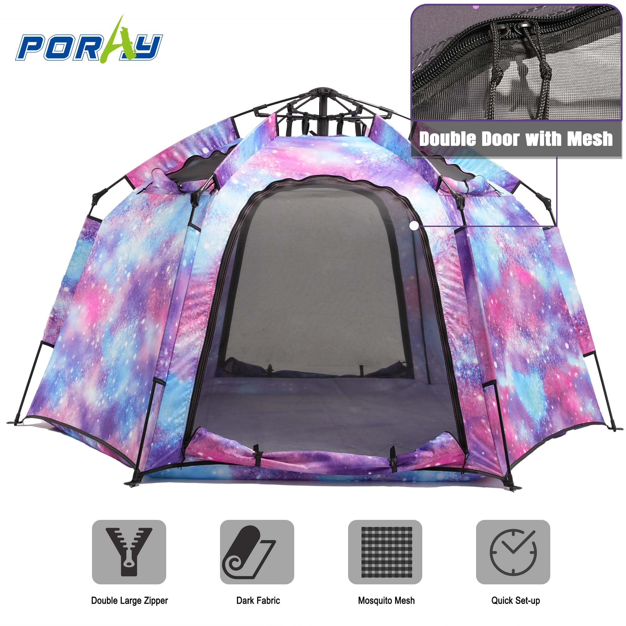 Portable Hexagon Kids Play Tent with LED Lights - Indoor Children's Playhouse, Easy Setup Space Tent for 4-5 Kids, Perfect for Bedrooms, Birthday Gifts & Dream Tents for Nighttime Play