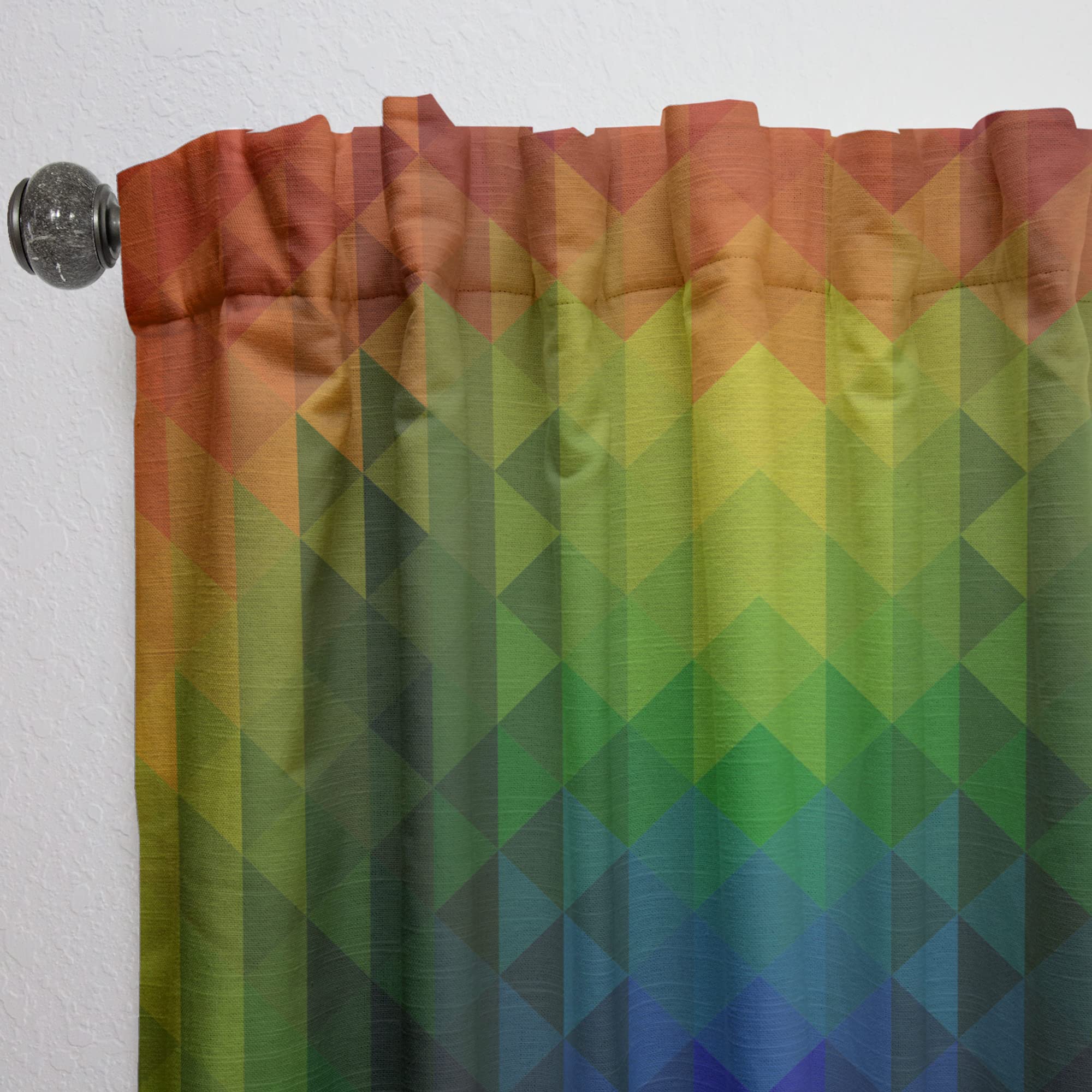 DesignQ Geometric Triangle Pattern Curtains - Orange, Green & Blue Thermal Insulated Window Drapes - Single Panel 52x90 Inches for Bedroom & Living Room - Perfect for Modern Home Decor & Sun Protection