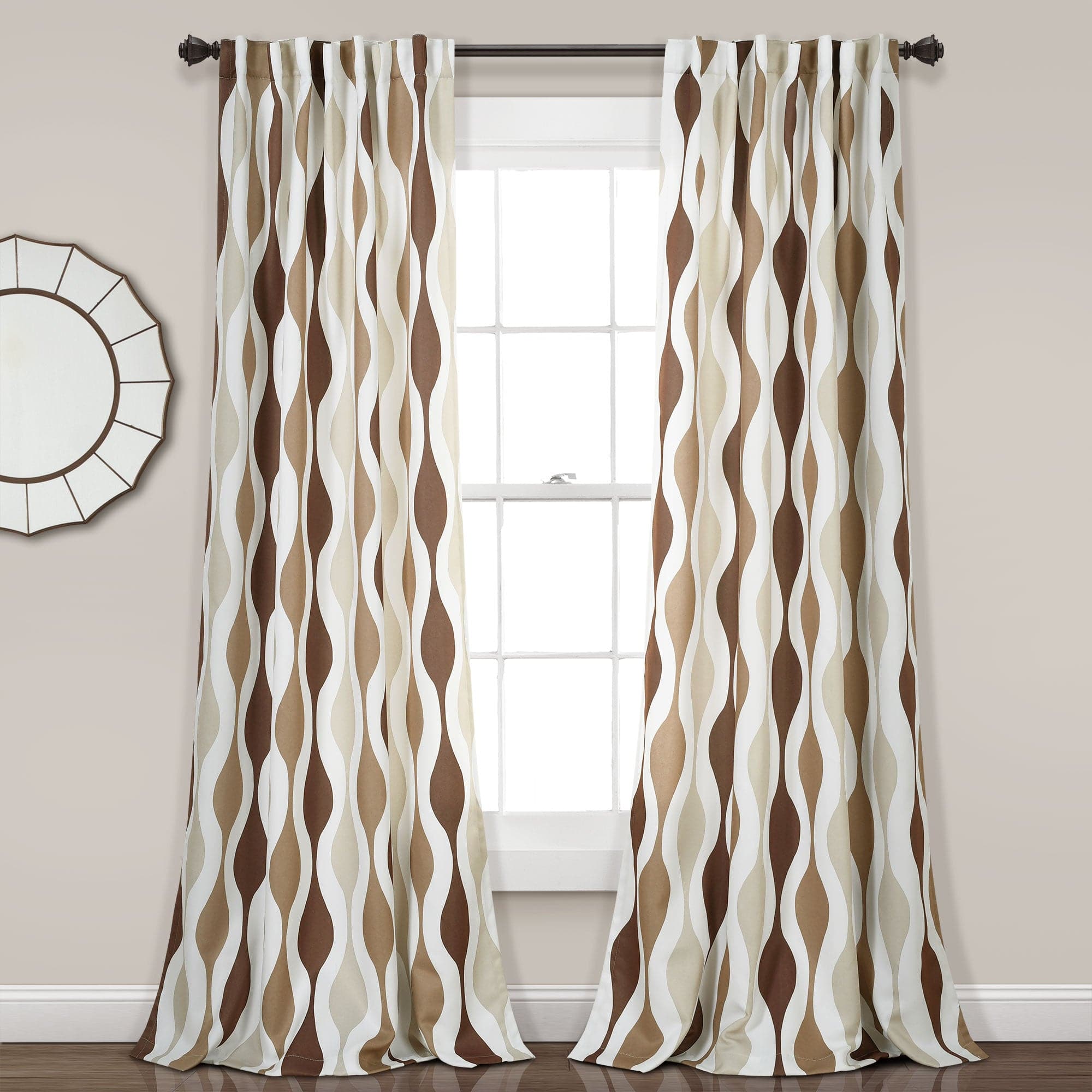 Mid Century Modern Geometric Light Filtering Window Curtains - Set of 2 Panels for Living Room & Bedroom | Sun Protection & Privacy Sheer Drapes